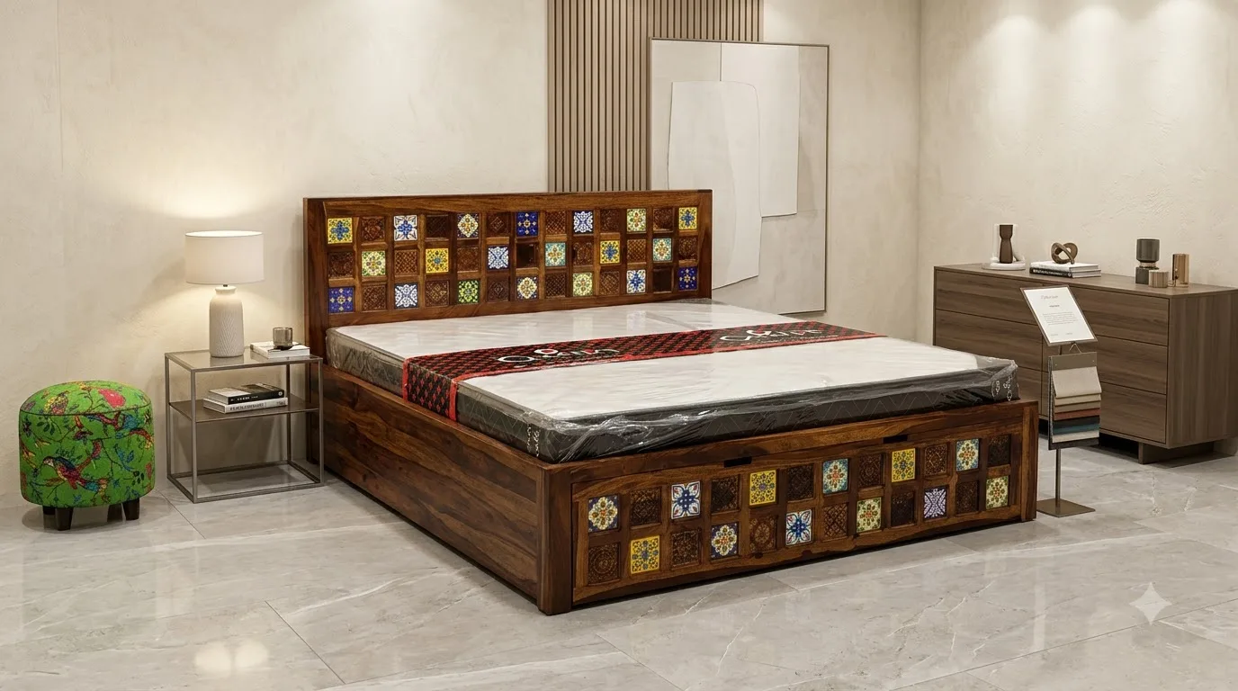 Royal Finish Tile bed with unique design king size bed