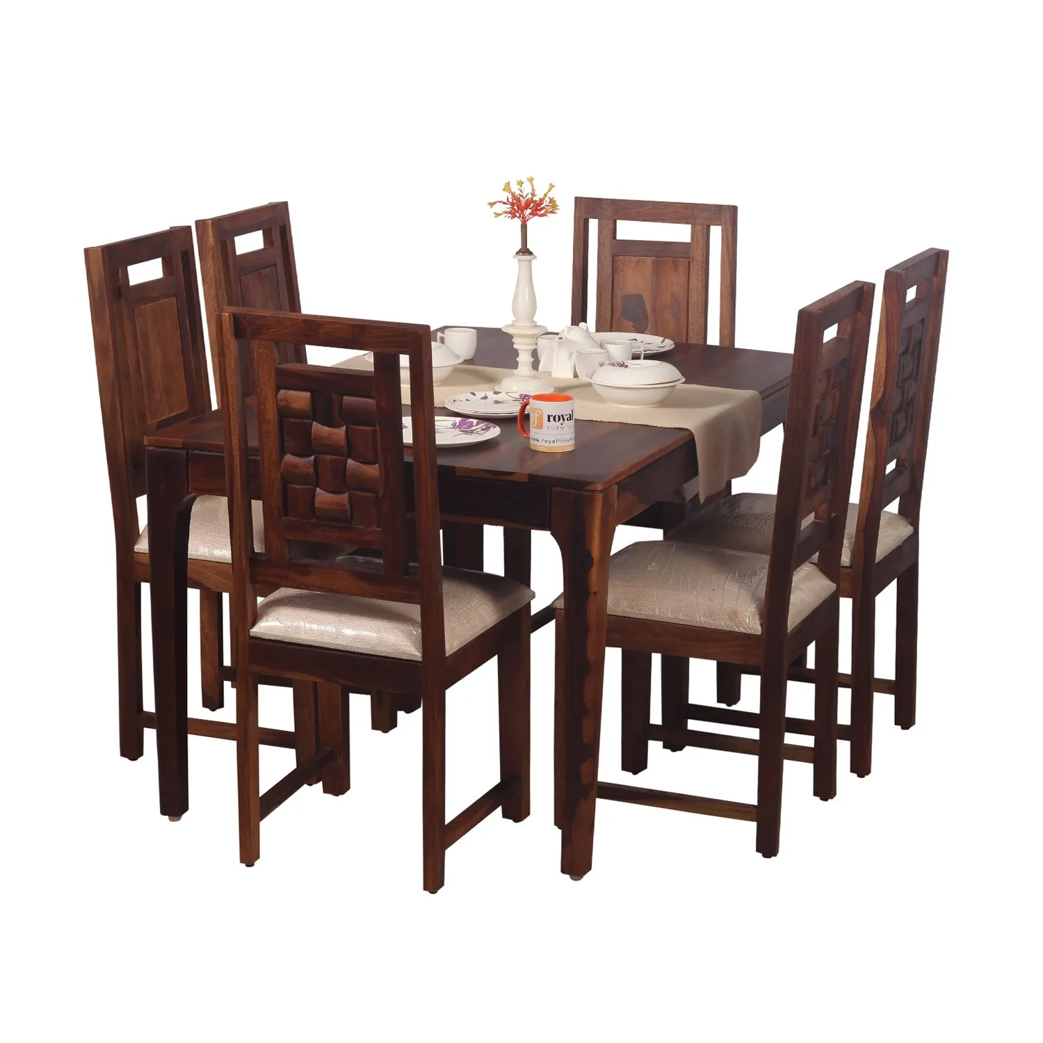 Royal Finish CuisineCraft Nivora 6 Chair Dining Set in Natural Colour sheesham dining table image 2