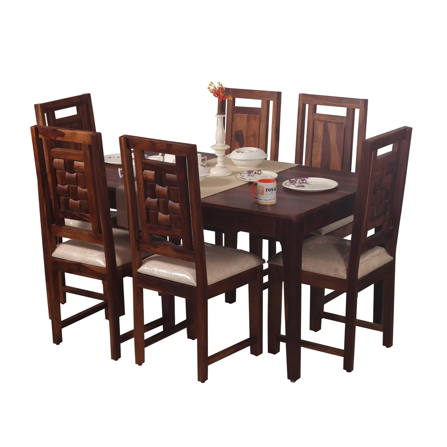 Royal Finish CuisineCraft Nivora 6 Chair Dining Set in Natural Colour sheesham dining table image 6