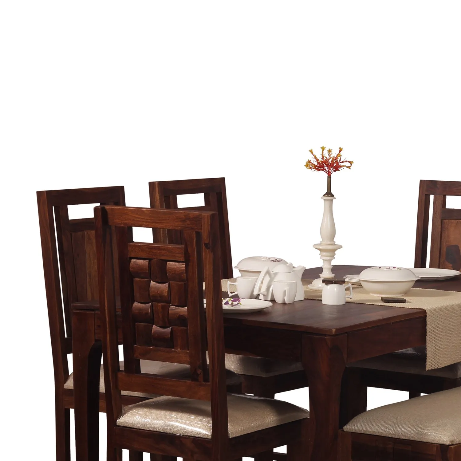 Royal Finish CuisineCraft Nivora 4 Chair & 1 Bench Dining Set in Natural sheesham dining table image 6
