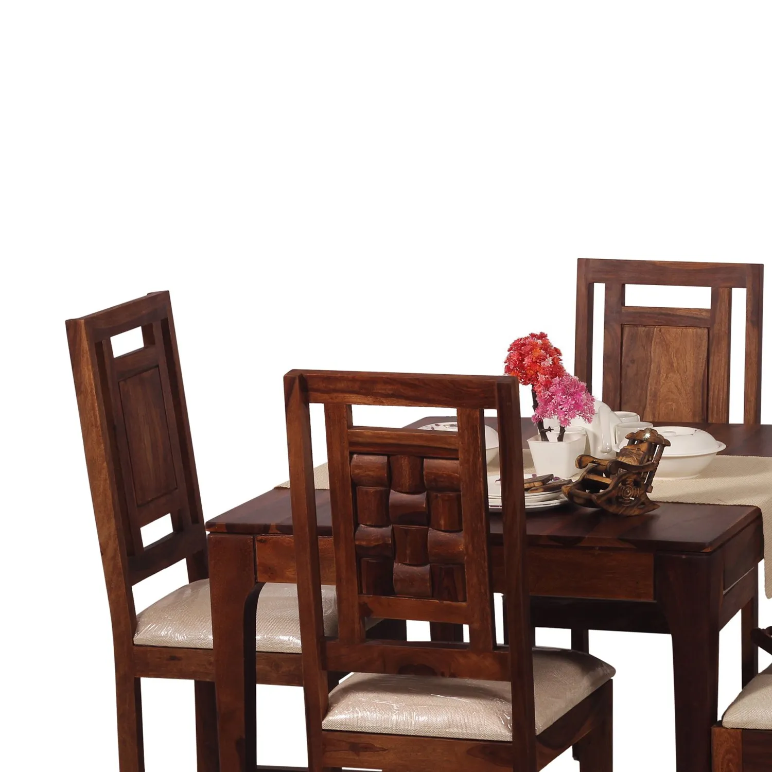 Royal Finish CuisineCraft Nivora 3 Chair & 1 Bench Dining Set in Natural Colour sheesham dining table image 11