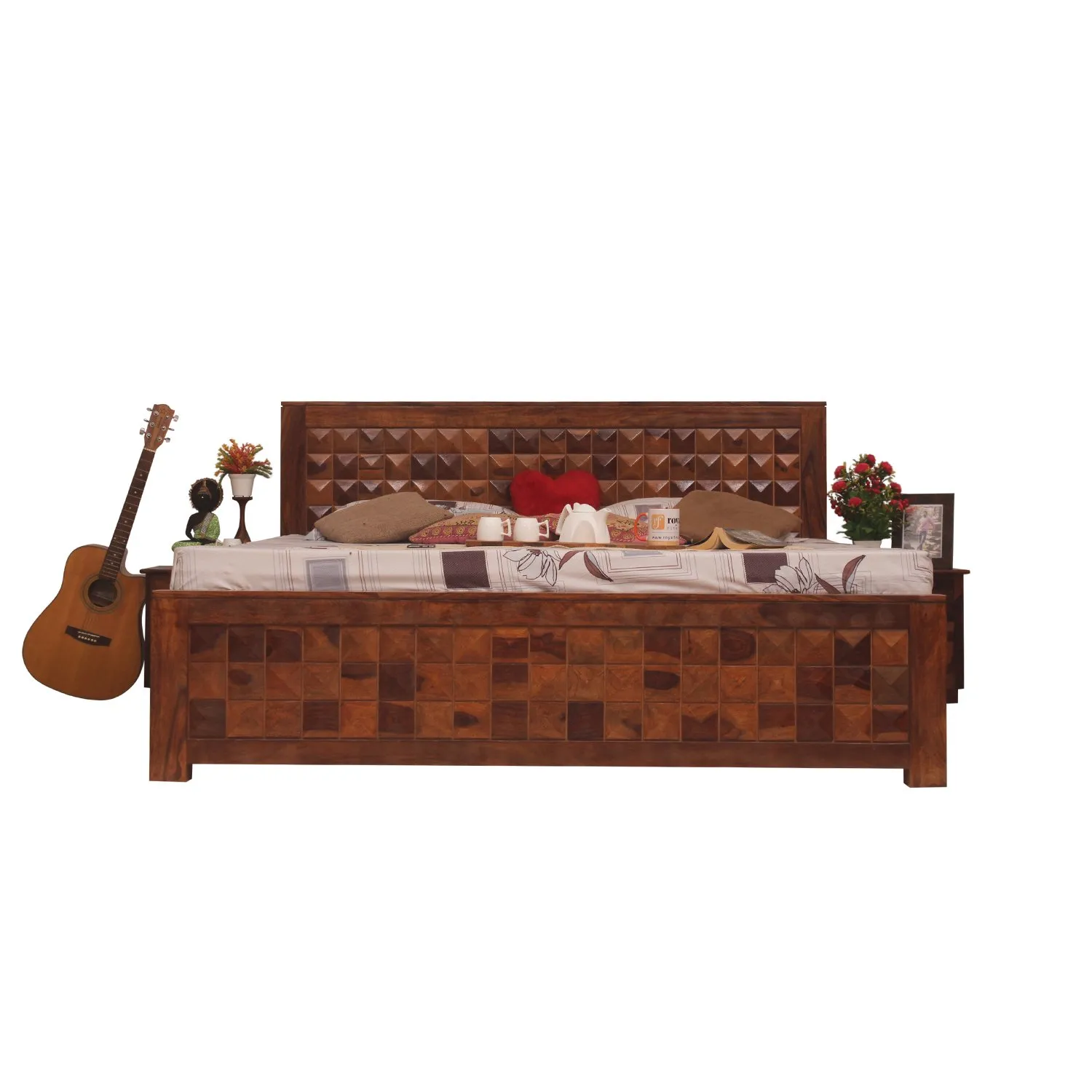Royal Finish Corundum King Without Storage Bed In Solid Sheesham Wood sheesham wood bed image 4