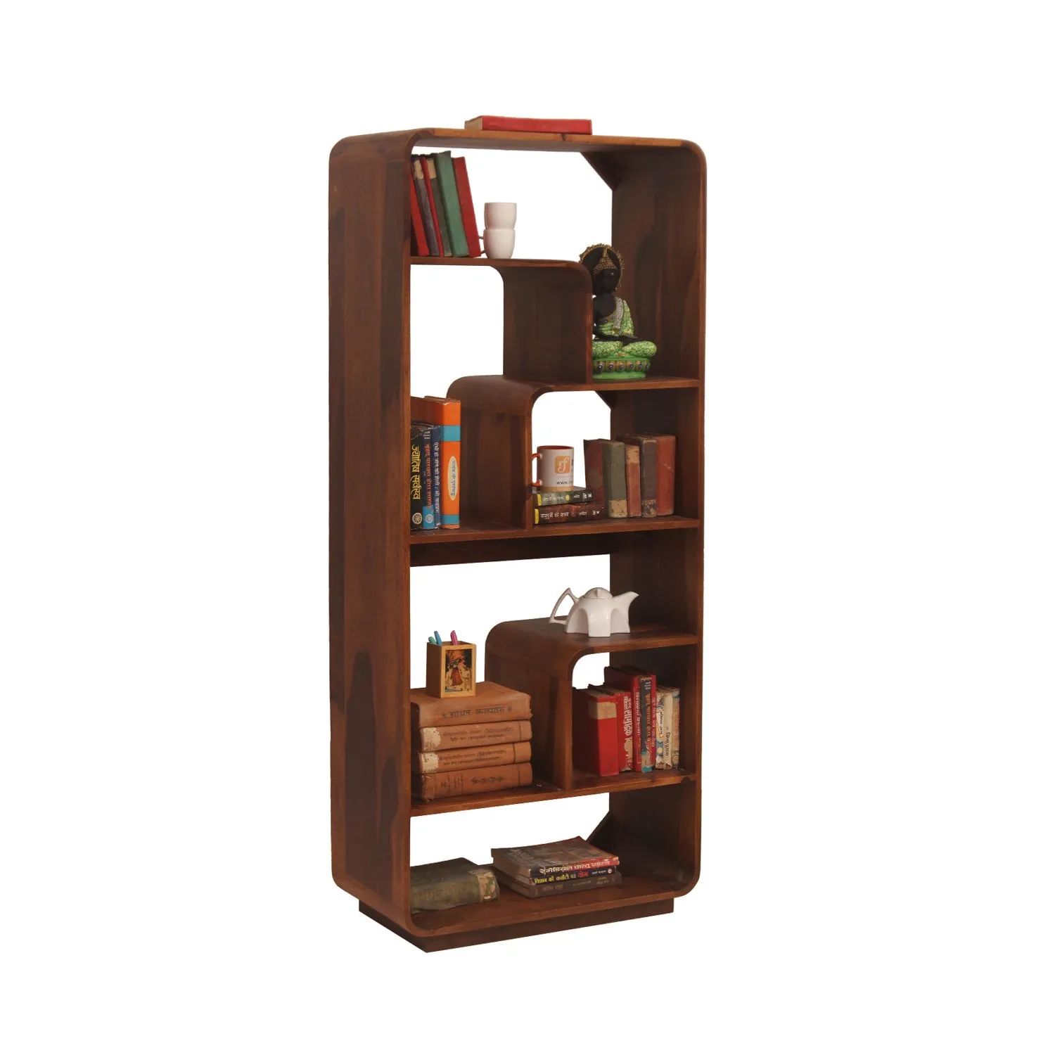 Royal Finish Modern 8 Shelf Solid Wood Bookshelf in Sheesham, Natural Colour solid wood bookshelf image 4