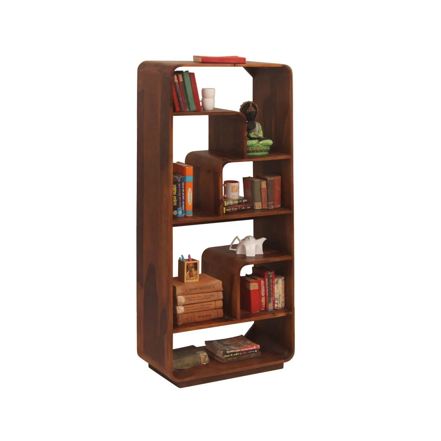 Royal Finish Modern 8 Shelf Solid Wood Bookshelf in Sheesham, Natural Colour solid wood bookshelf image 5