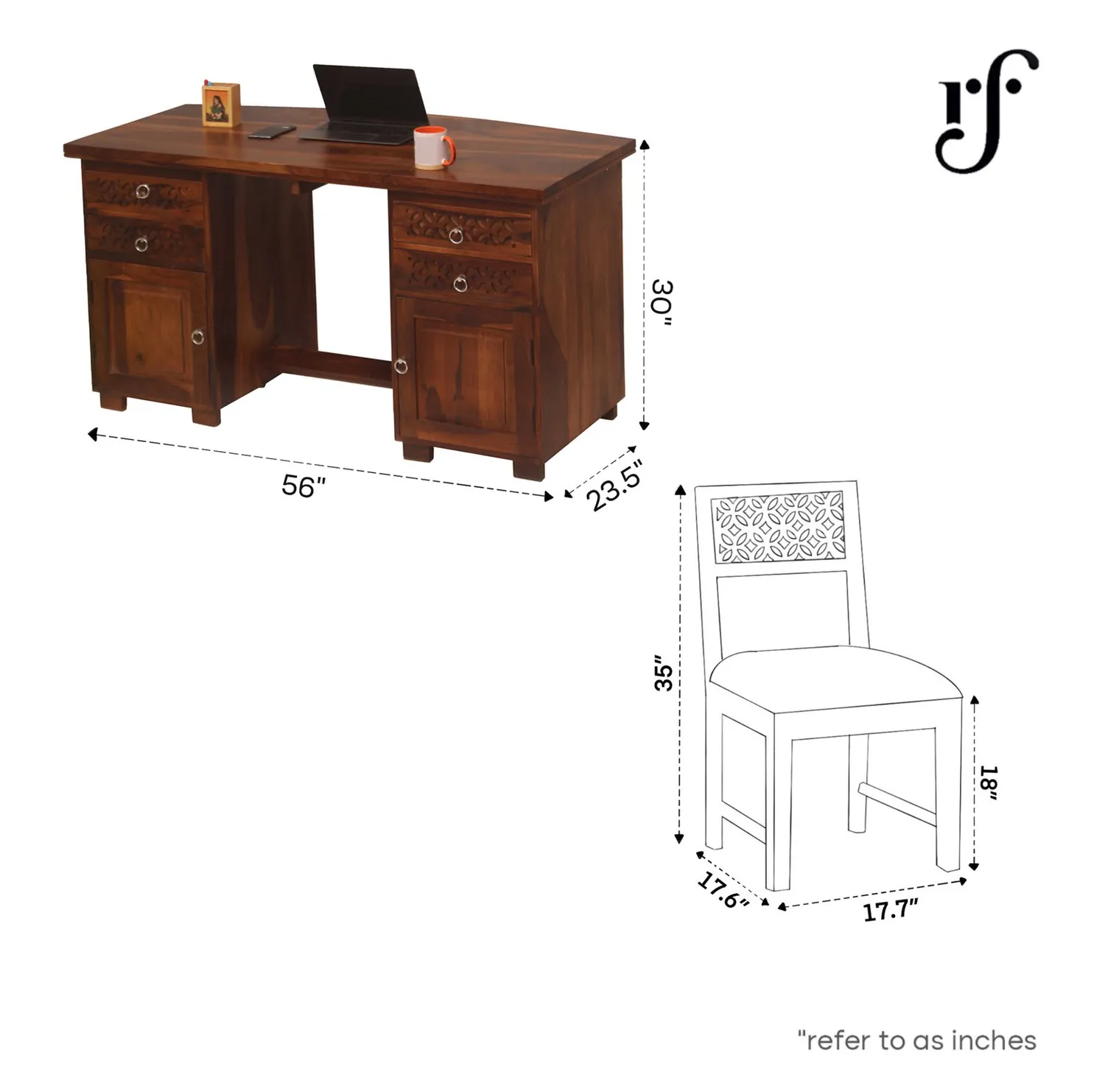 Royal Finish Carvo Workstation With Chair In Sheesham Wood With Natural Colour sheesham wood furniture image 3
