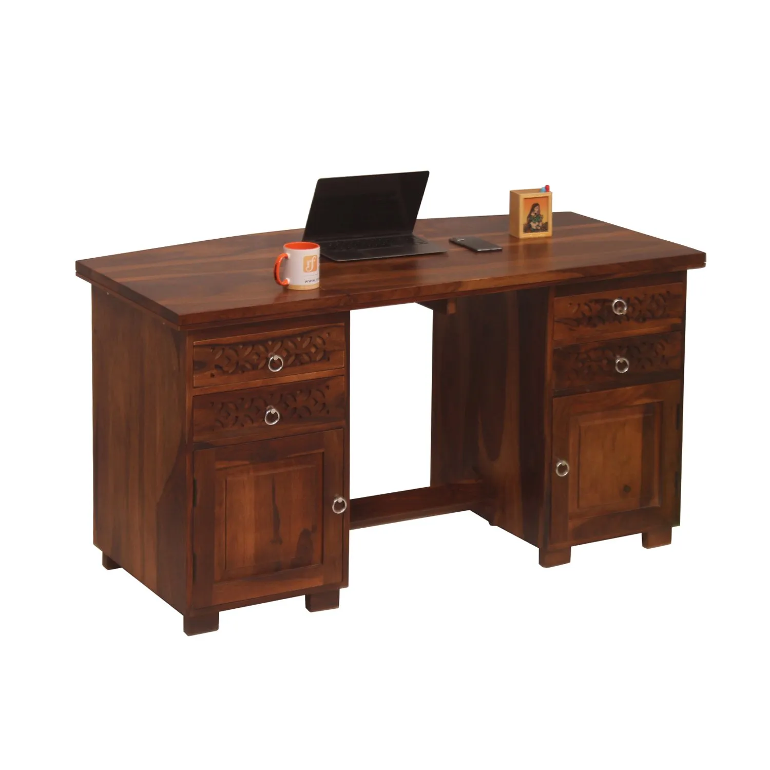 Royal Finish Carvo Workstation In Sheesham Wood With Natural Colour sheesham wood furniture image 5