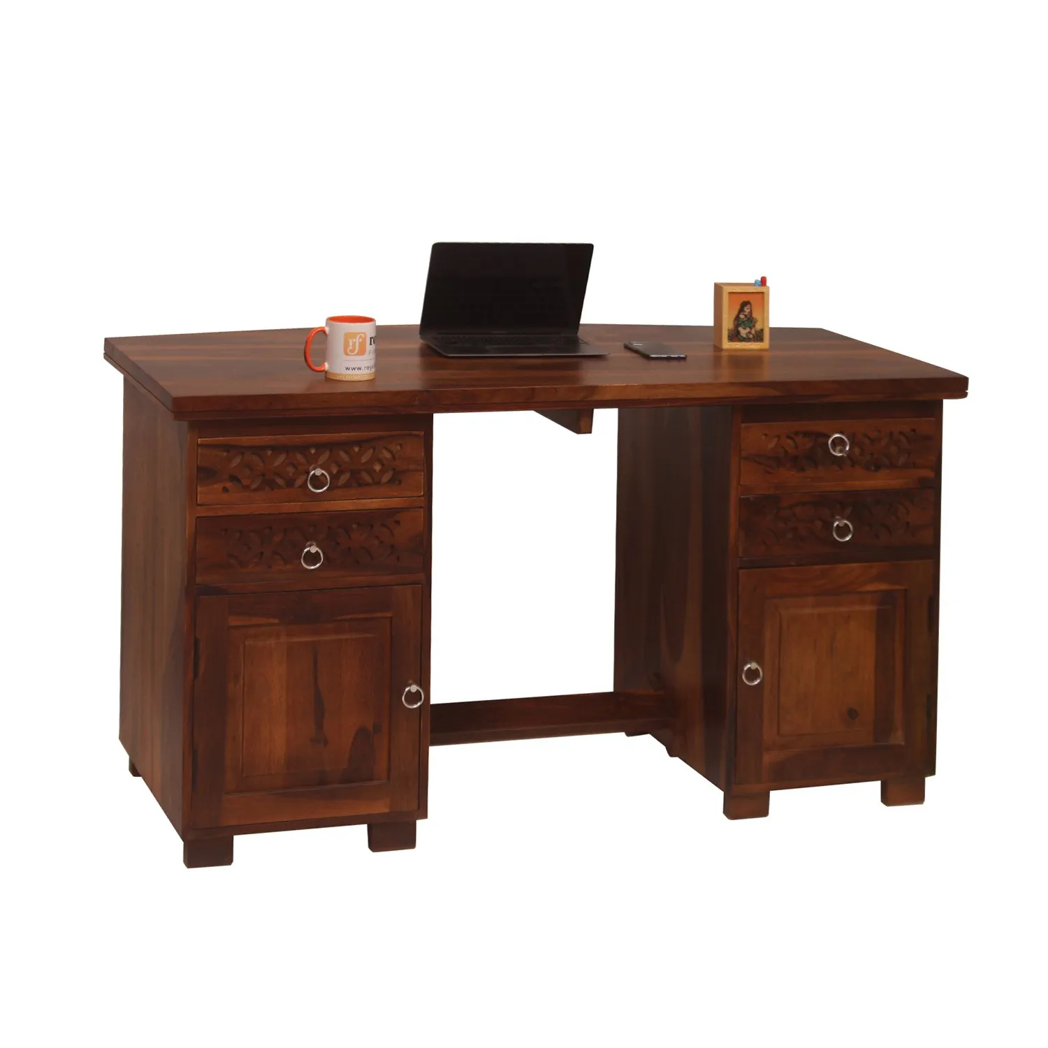Royal Finish Carvo Workstation In Sheesham Wood With Natural Colour sheesham wood furniture image 9