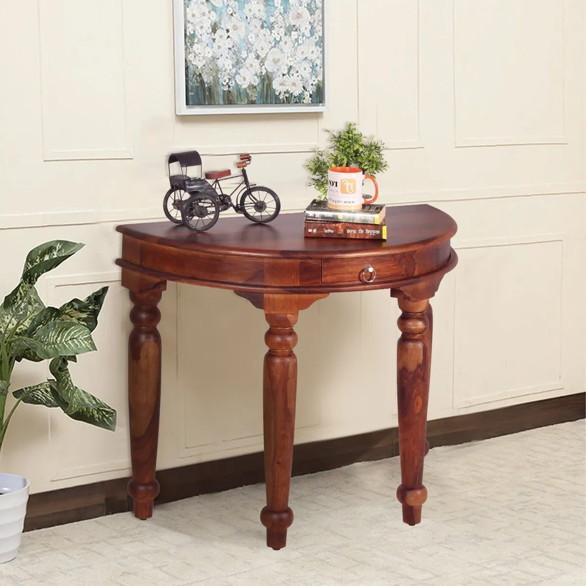 Royal Finish Crescent Console table in Natural Colour in Sheesham Wood