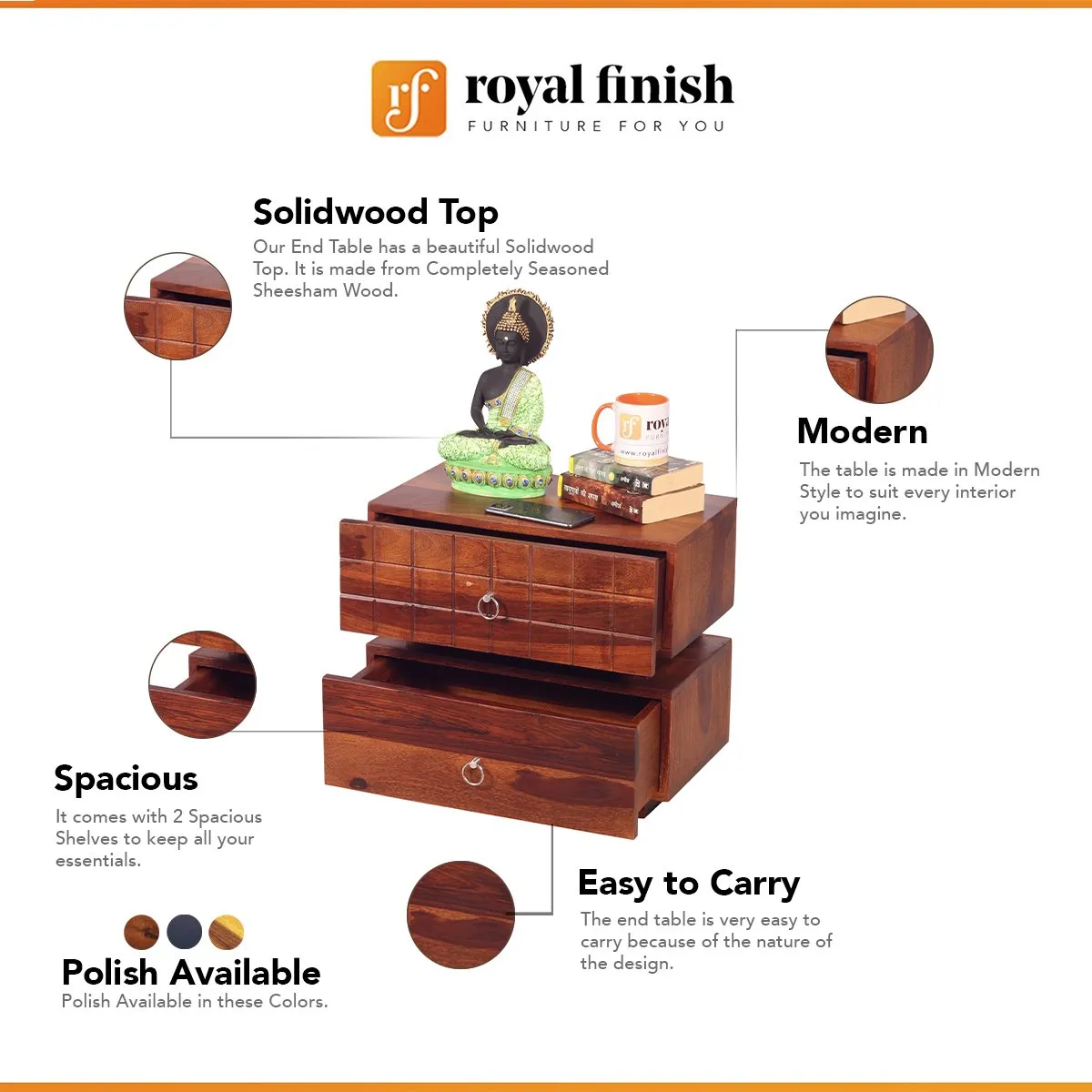 Royal Finish Moderna Bedside Table In Furniture Sheesham Wood sheesham wood bed image 2