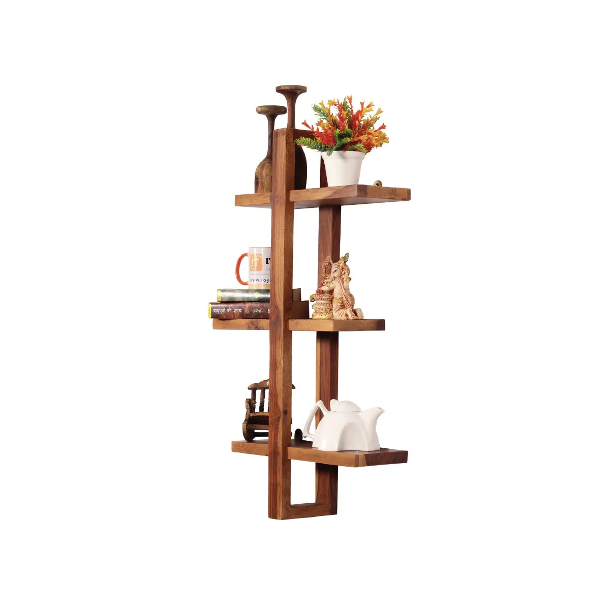 Royal Finish Tri Shelfo Hanging Bookcase/WallShelf Natural Honey In Sheesham W sheesham wood furniture image 4