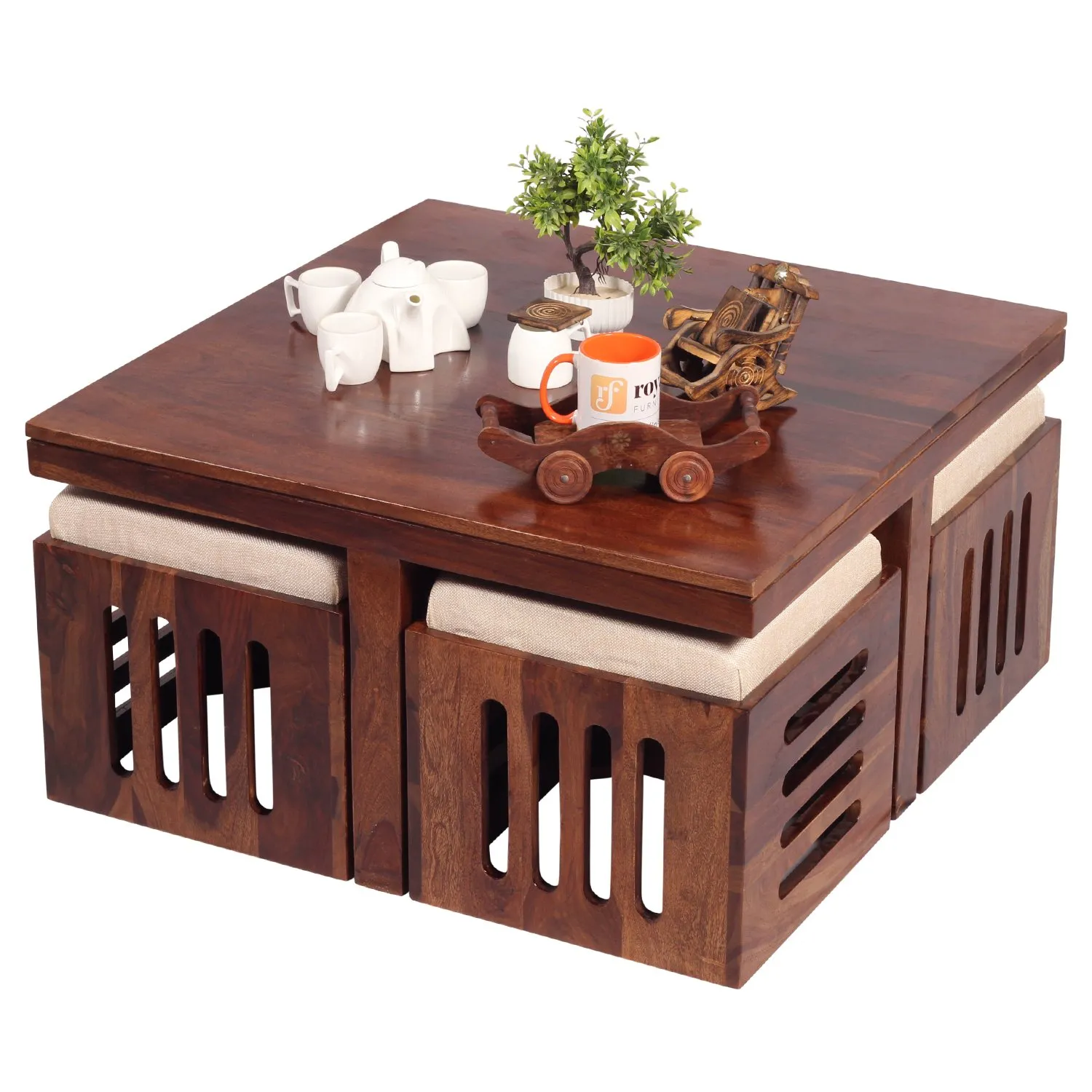 Royal Finish Jalapeno With 4 Stool Center table In Natural Colour Matte Finished wooden center table image 8