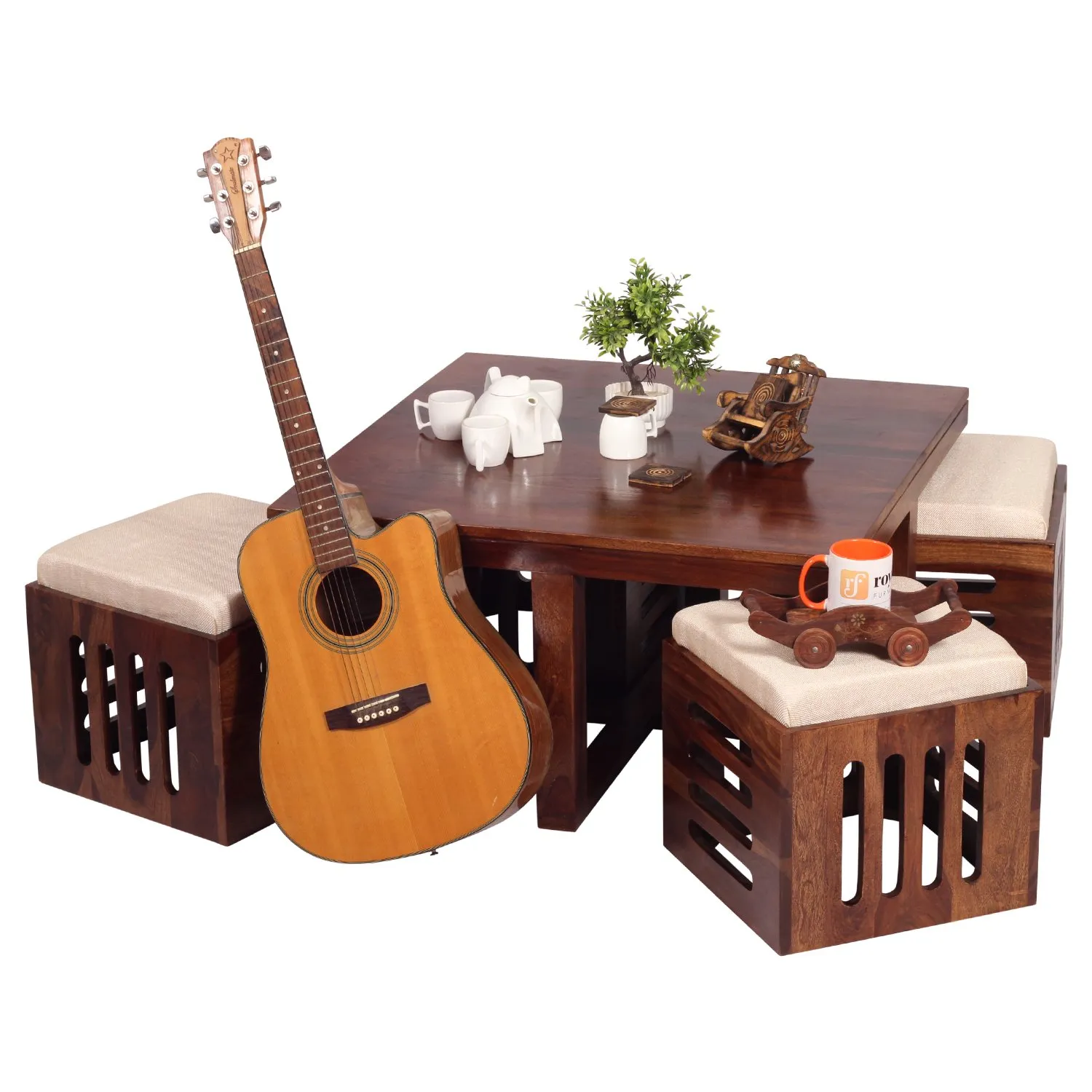Royal Finish Jalapeno With 4 Stool Center table In Natural Colour Matte Finished wooden center table image 11
