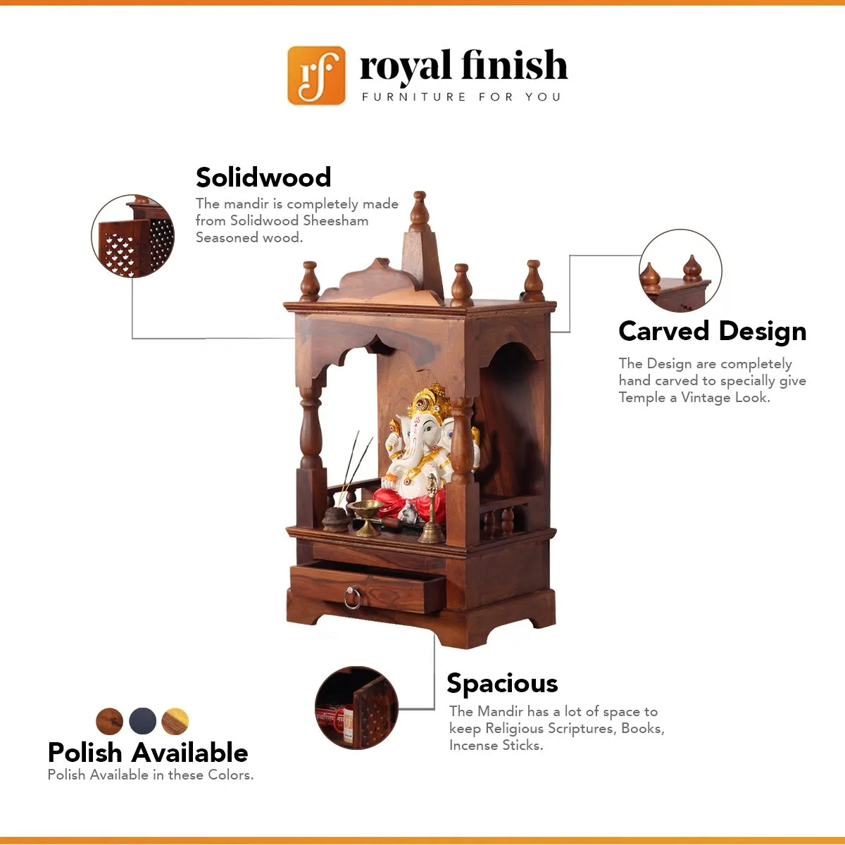 Royal Finish Savour Mini Temple without Door in Sheesham Wood with Matte Finish sheesham wood furniture image 2