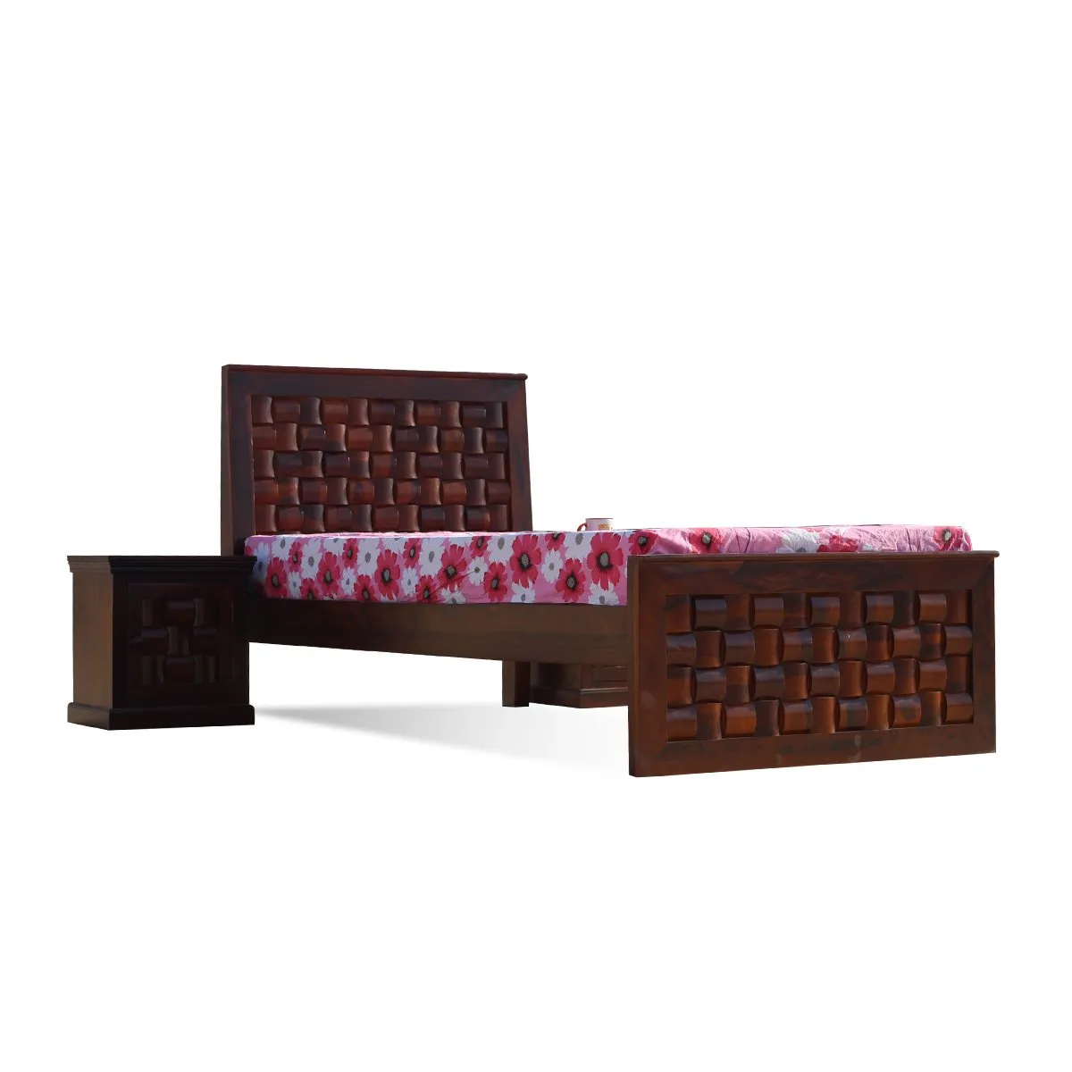 Royal Finish Nivora Single Without Storage Bed With Double Bedside In Sheesham sheesham wood bed image 6