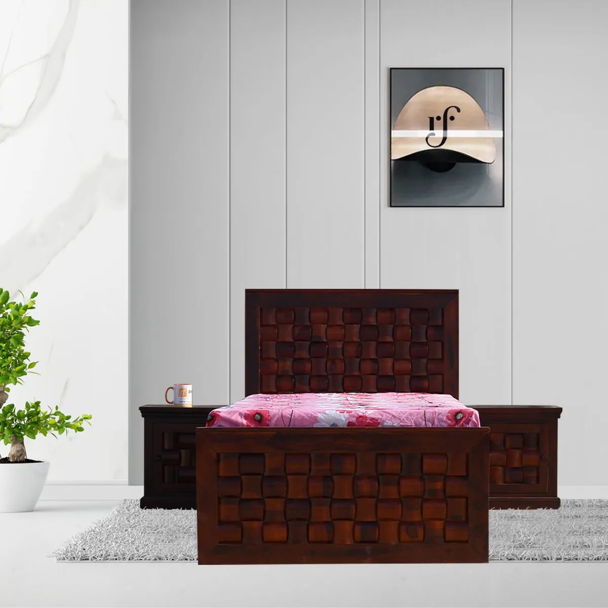 Royal Finish Nivora Single Without Storage Bed With Single Bedside In Shees