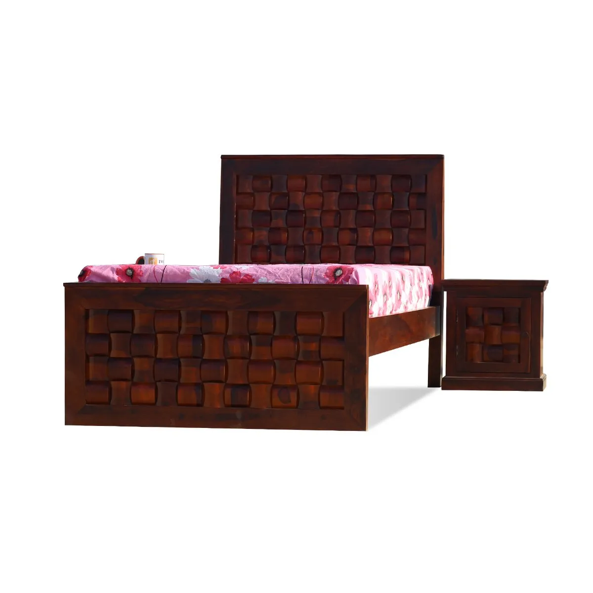 Royal Finish Nivora Single Without Storage Bed With Single Bedside In Shees sheesham wood bed image 6