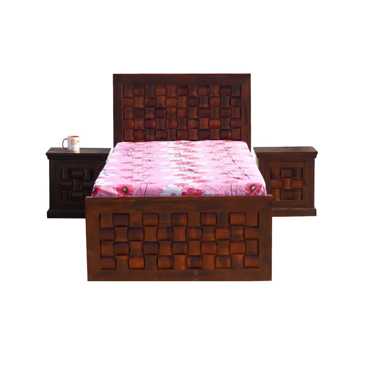 Royal Finish Nivora Single Without Storage Bed With Single Bedside In Shees sheesham wood bed image 9
