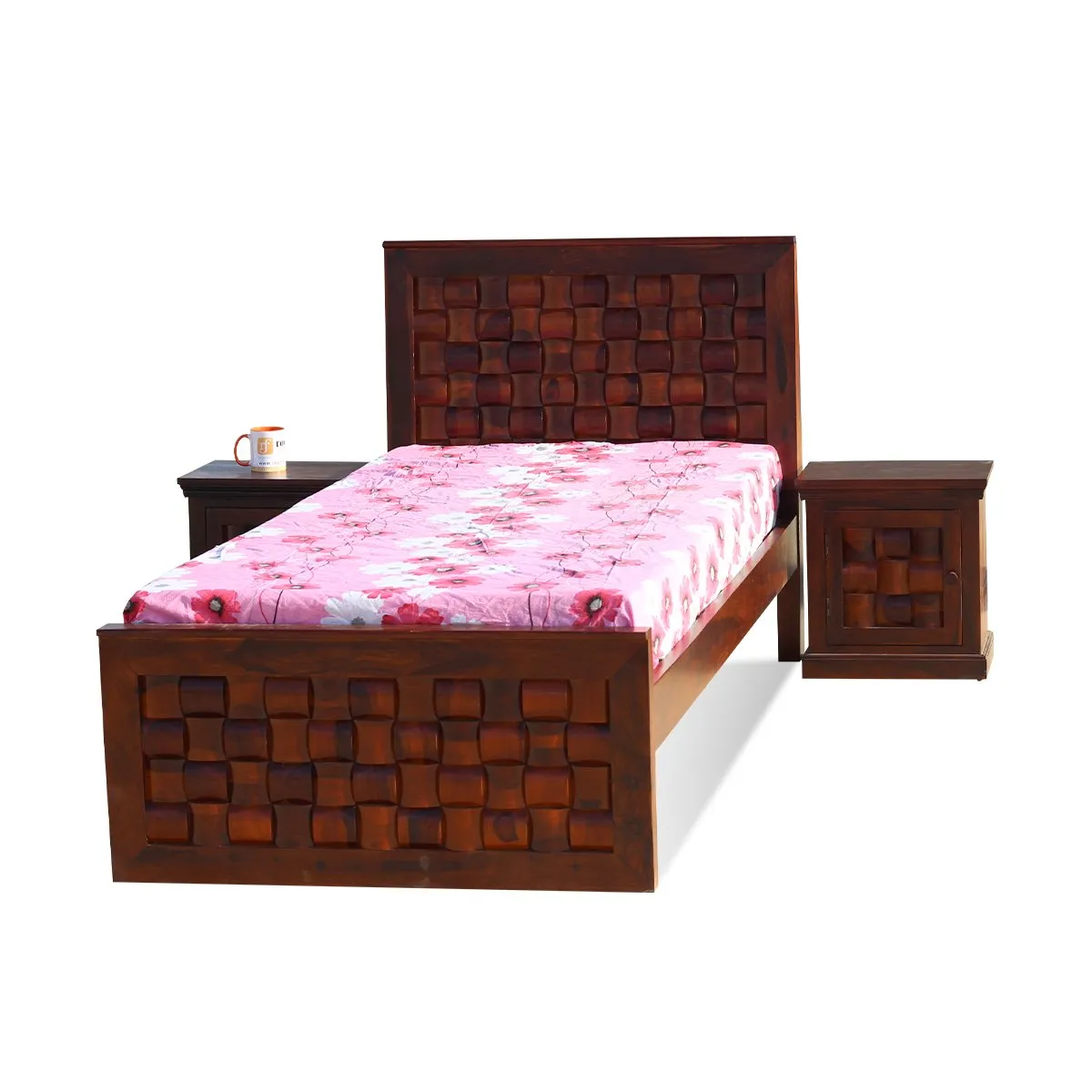 Royal Finish Nivora Single Without Storage Bed With Single Bedside In Shees sheesham wood bed image 10