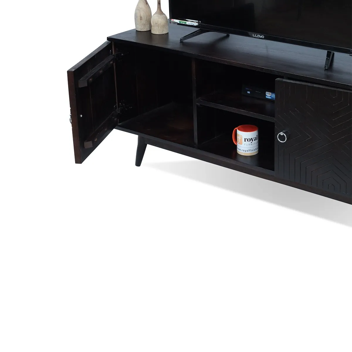 Royal Finish Chew TV Cabinet in sheesham in Natural Black Carbon Matte Finished wooden bar cabinet image 7