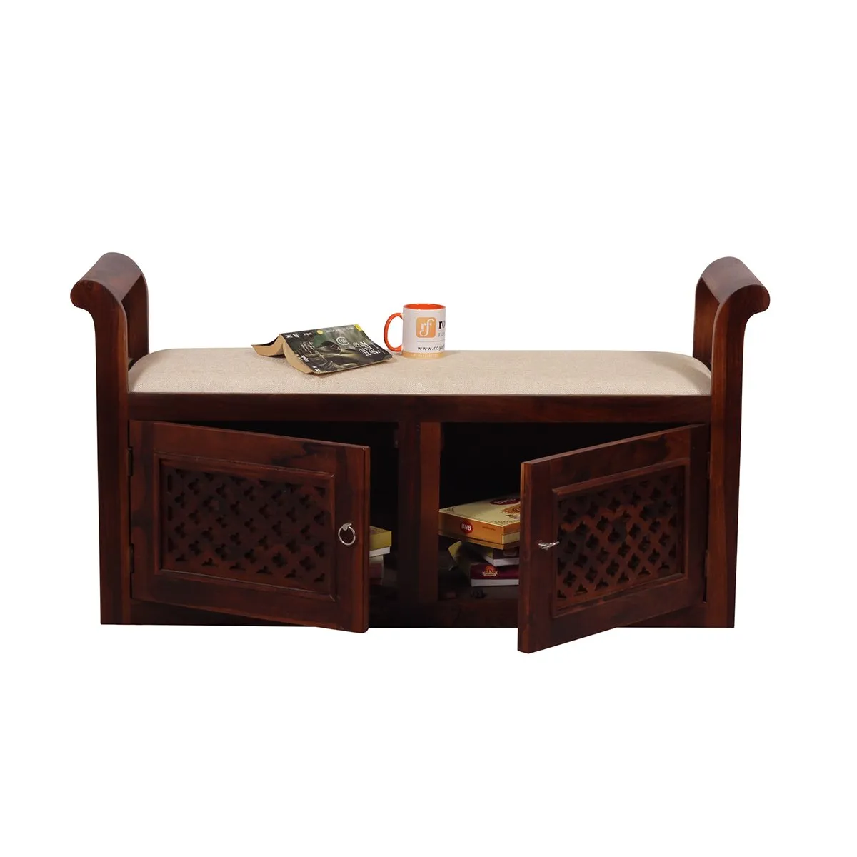 Royal Finish Carvo Seethi With Storage In Natural Colour In Sheesham Wood sheesham wood furniture image 9