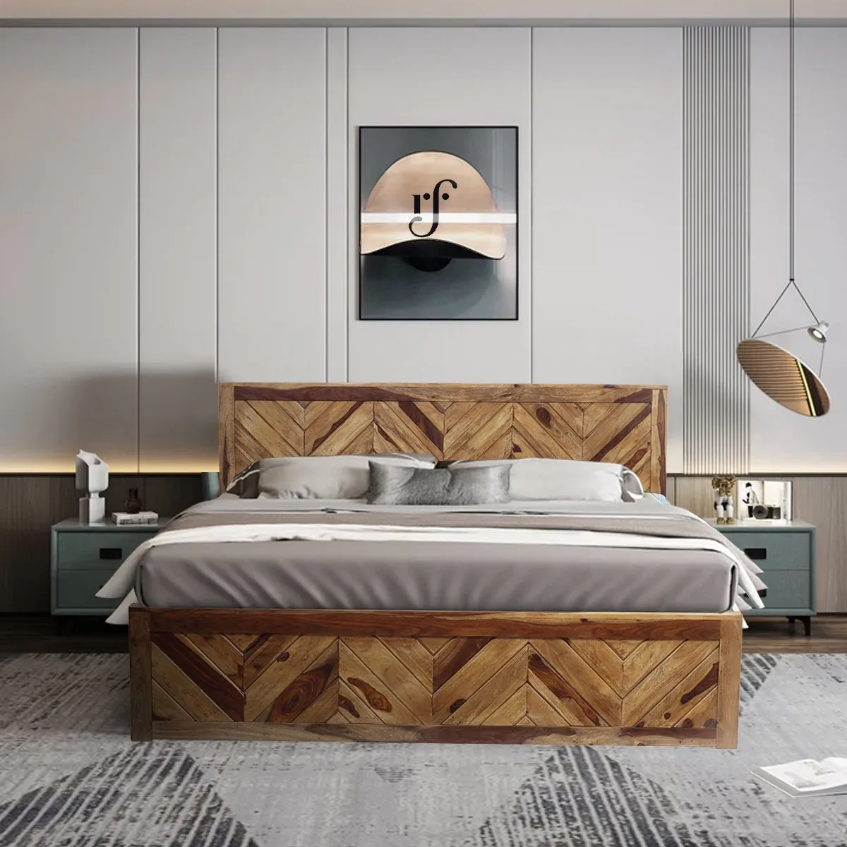 Royal Finish Vesto King Without Storage Bed In Solid Sheesham Wood