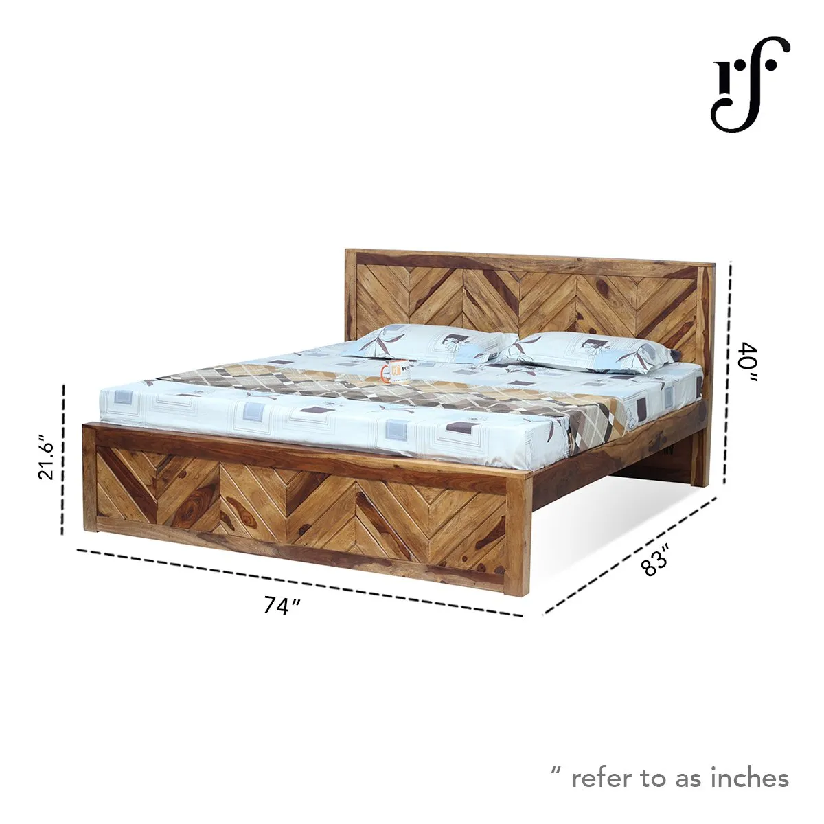 Royal Finish Vesto King Without Storage Bed In Solid Sheesham Wood sheesham wood bed image 3