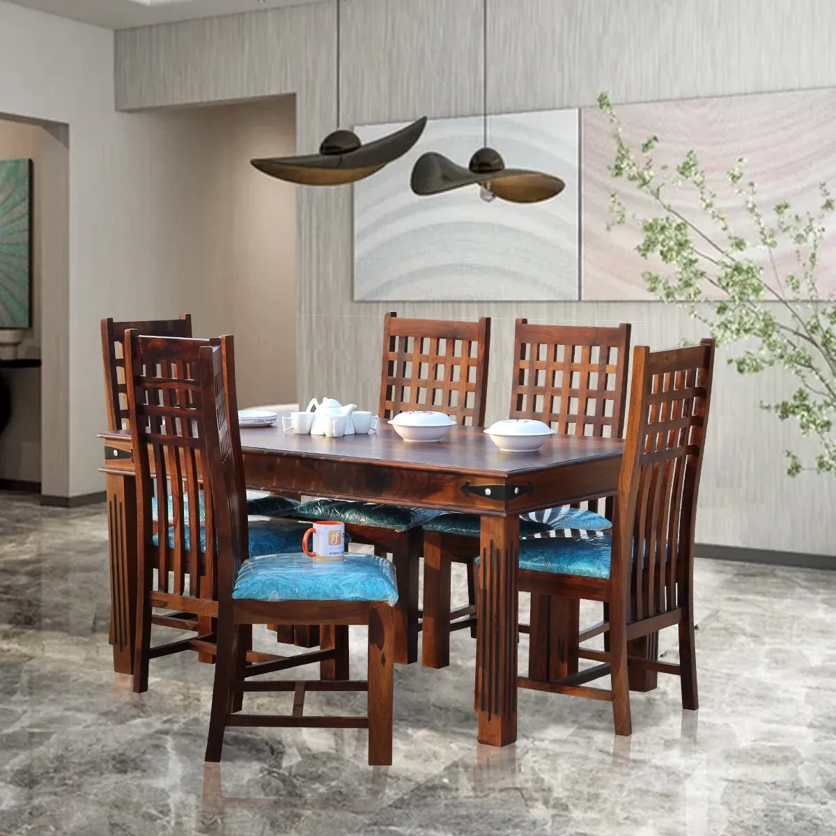 Royal Finish Trileno Vettori 6 Seater Dining Set in Natural Premium Furniture