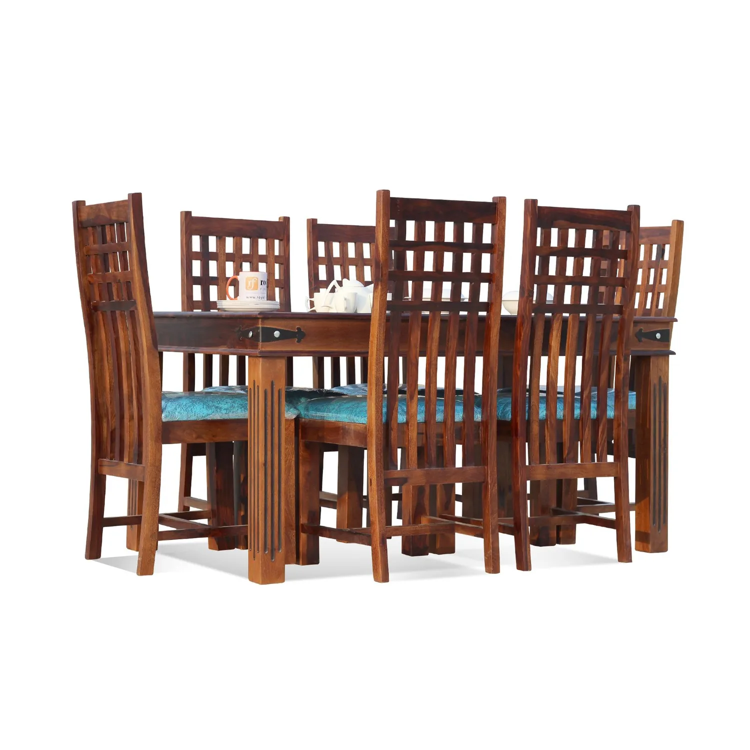 Royal Finish Trileno Vettori 6 Seater Dining Set in Natural Premium Furniture sheesham dining table image 4