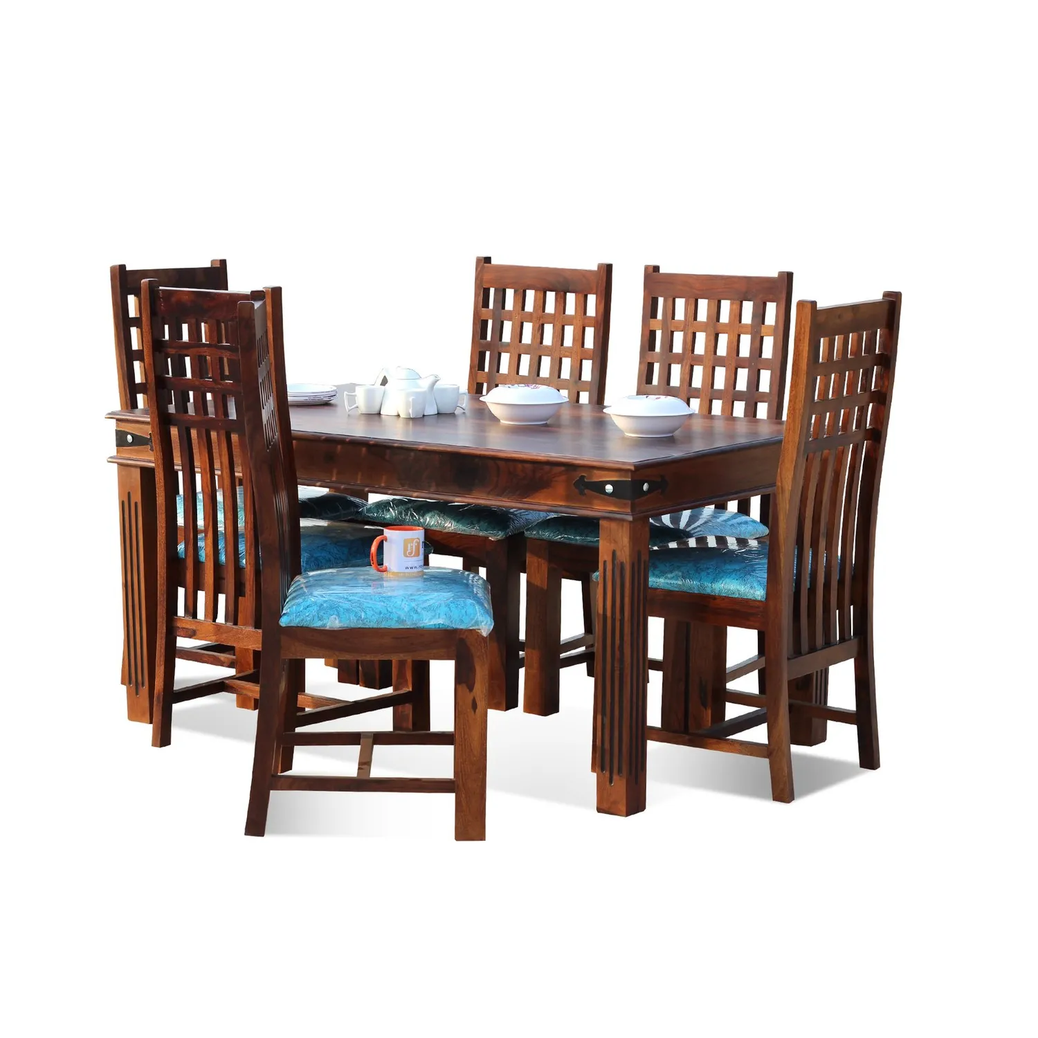 Royal Finish Trileno Vettori 6 Seater Dining Set in Natural Premium Furniture sheesham dining table image 5