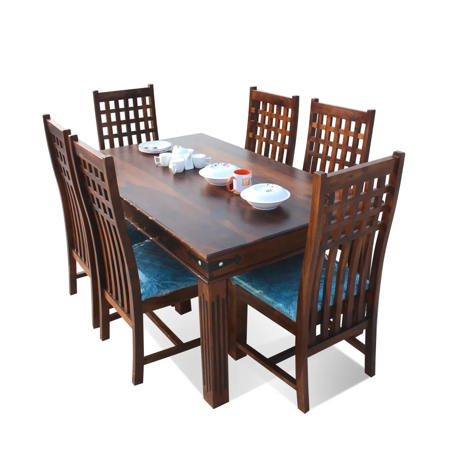 Royal Finish Trileno Vettori 6 Seater Dining Set in Natural Premium Furniture sheesham dining table image 7
