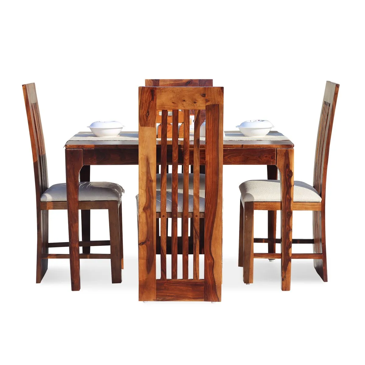 Royal Finish Quadro 4 Seater Dining Set in Natural Furniture Sheesham Wood sheesham dining table image 7