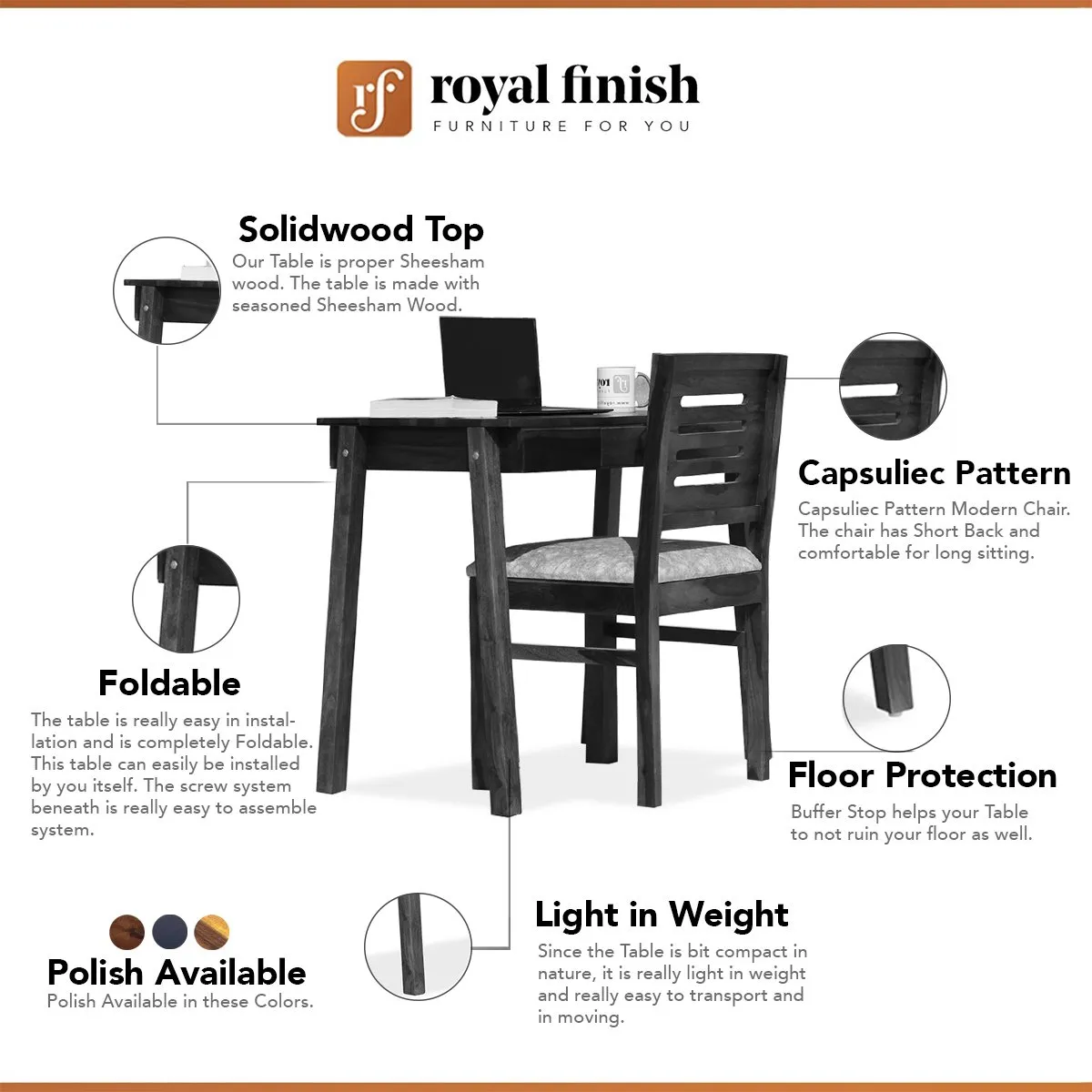 Royal Finish Noir Tuxido Study Table With Capsuliec Chair in Furniture Sheesham wooden study table image 2