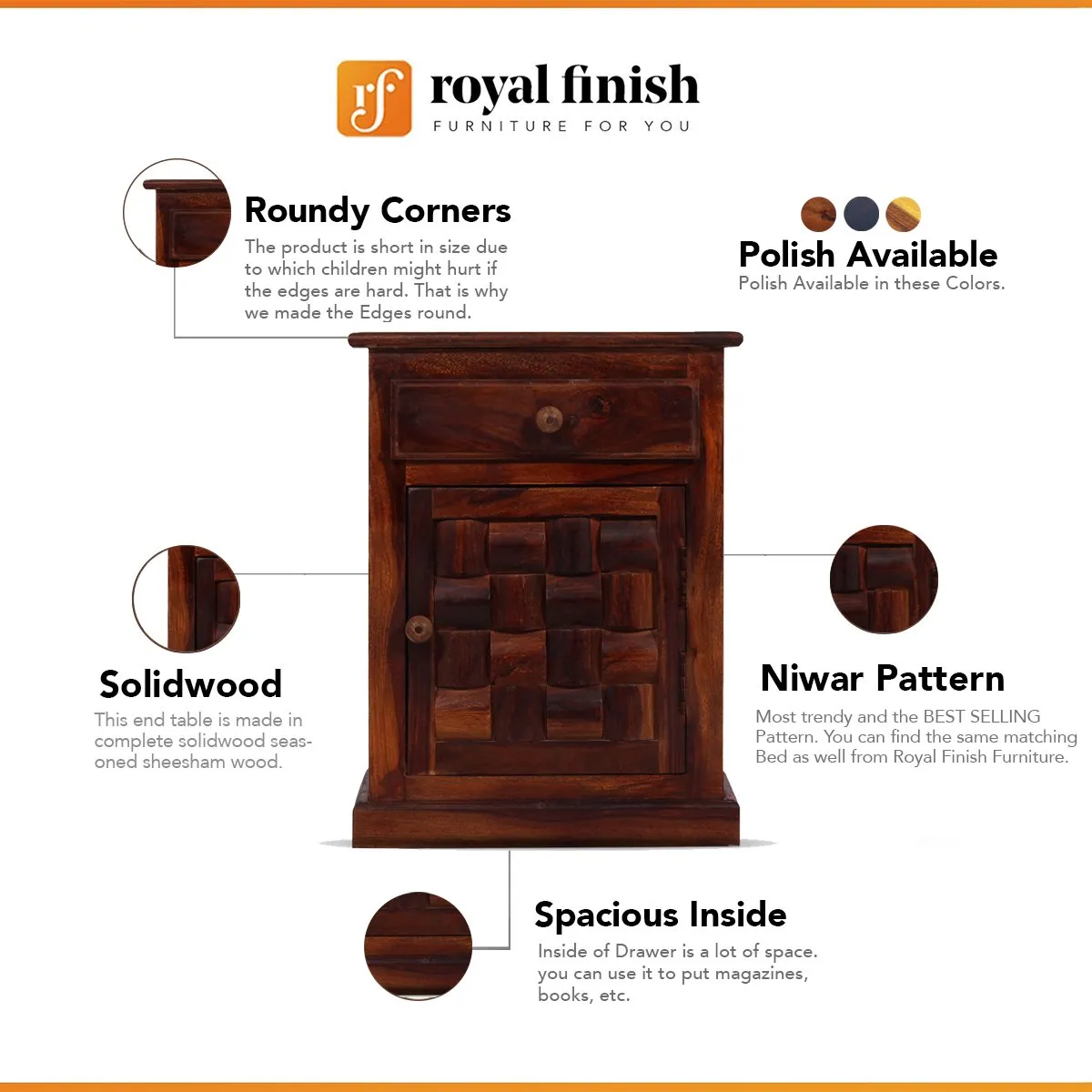 Royal Finish Nivora Double Bedside Table In Furniture Sheesham Wood sheesham wood bed image 2