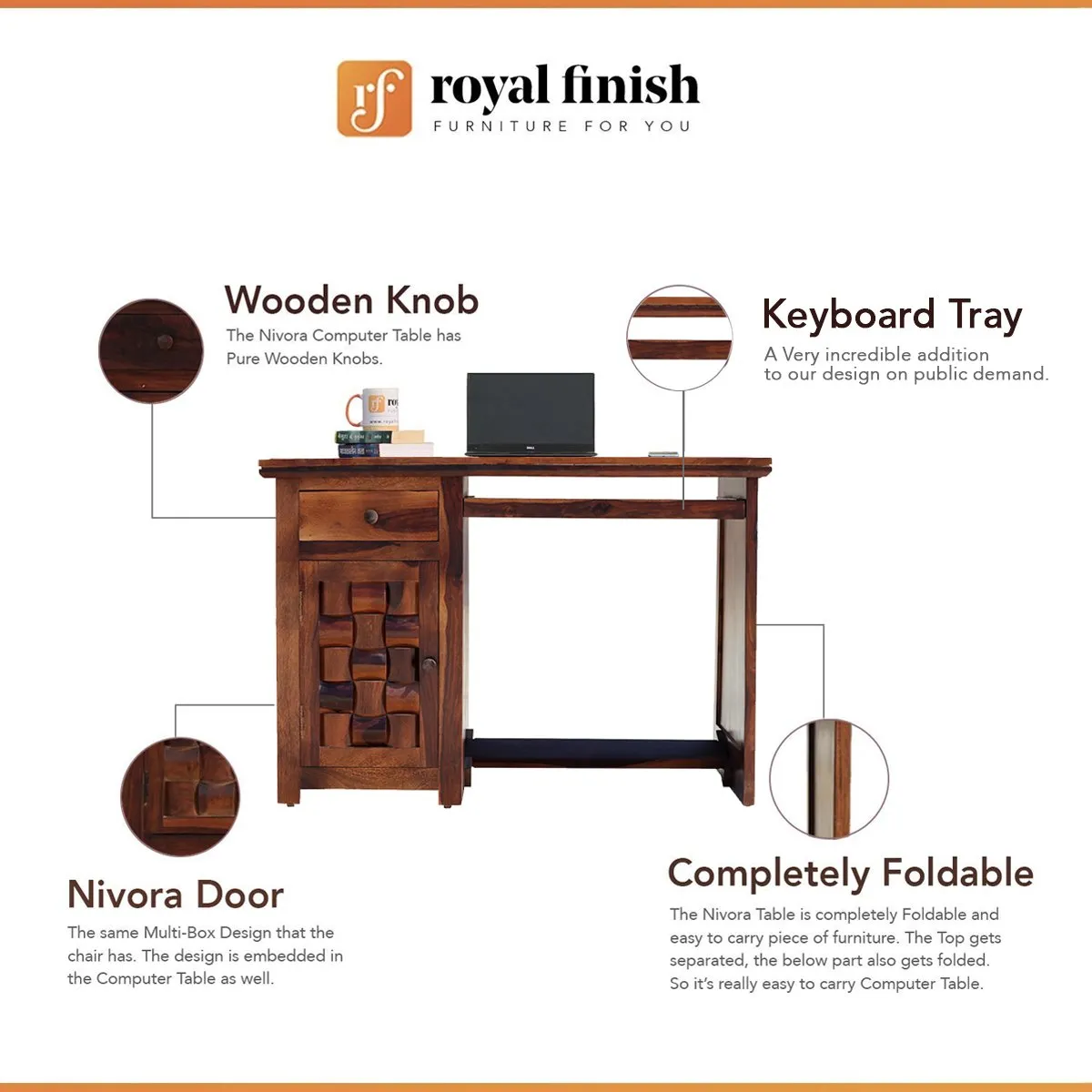 Royal Finish Nivora CT with Keyboard tray Study Table in Furniture Sheesham wooden study table image 2