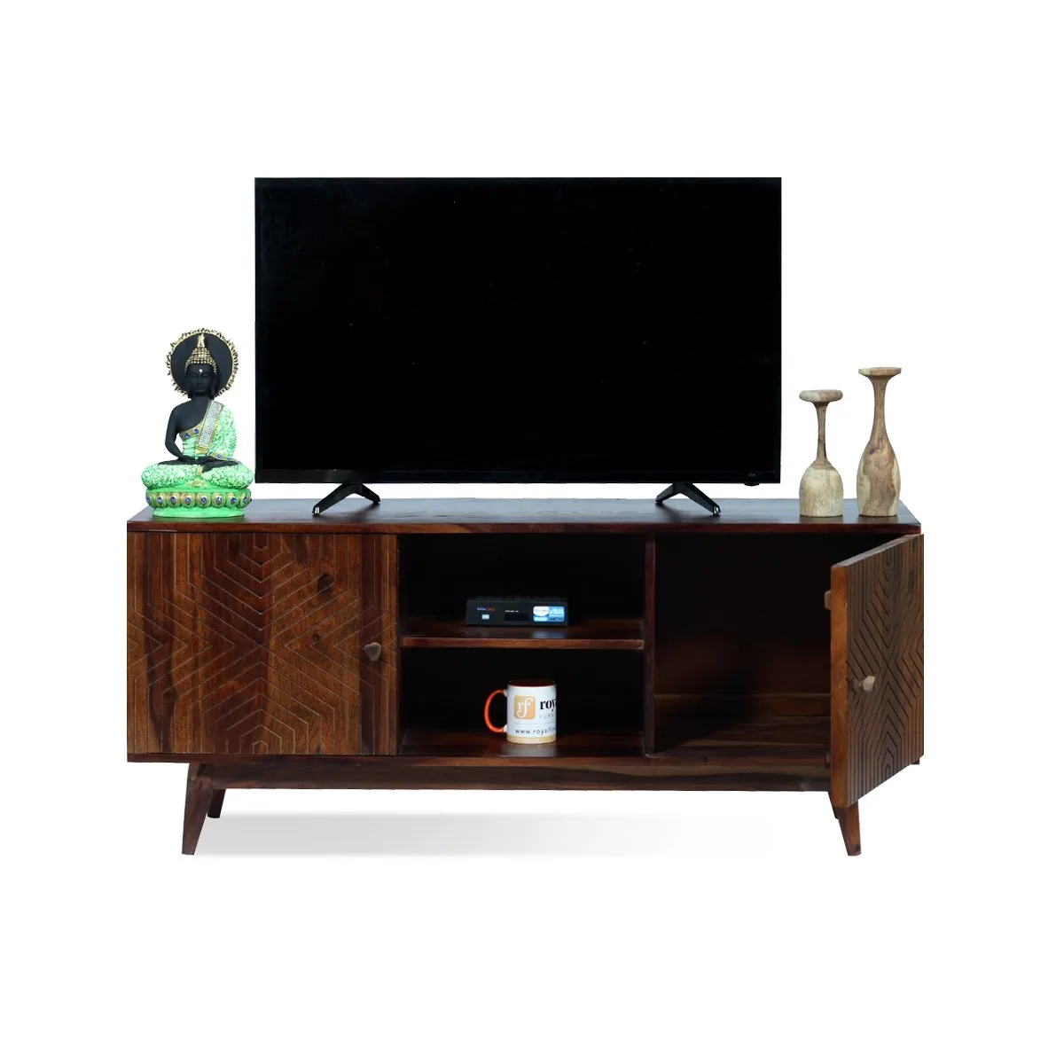 Royal Finish Chew TV Cabinet in sheesham in Natural Honey Oak Matte Finished wooden bar cabinet image 4