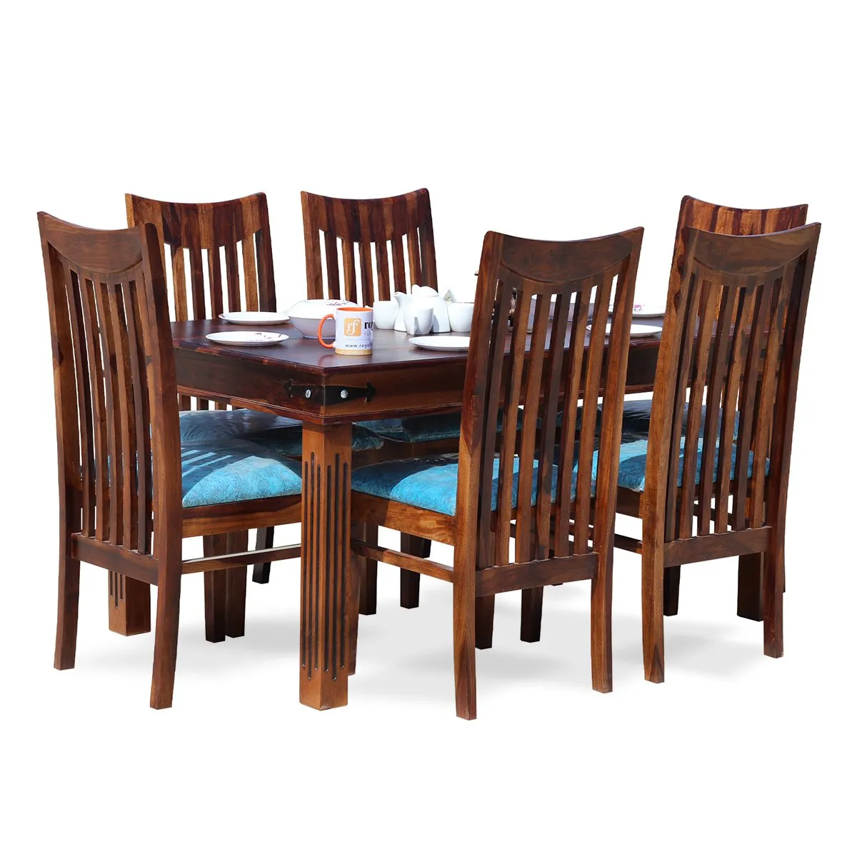 Royal Finish Pecko 6 Seater Dining Set in Natural Premium Furniture Sheesam sheesham dining table image 4