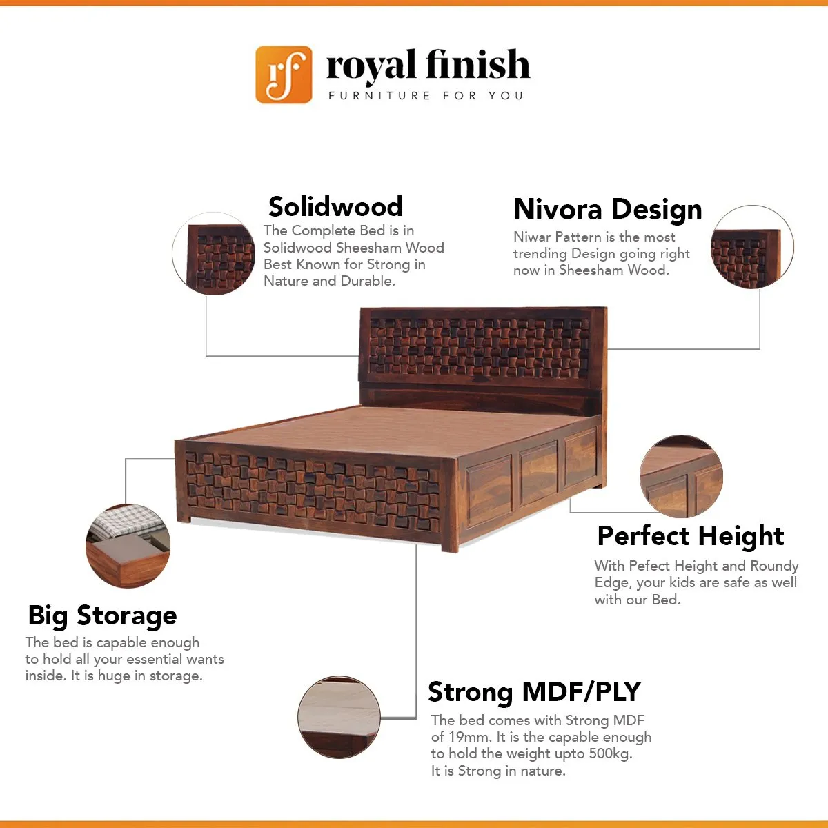 Royal Finish Nivora King Size Storage Bed With Single Bedside in Sheesham sheesham wood bed image 2