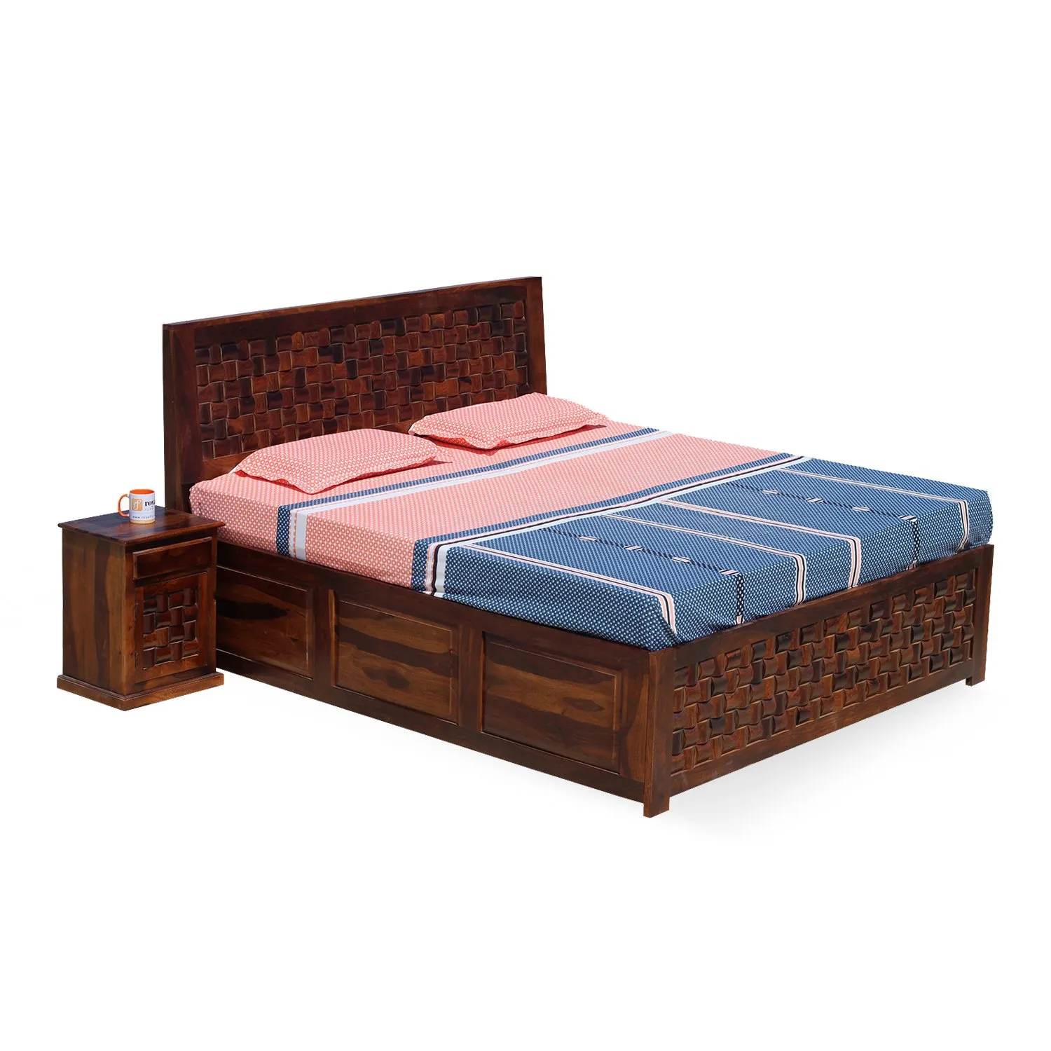 Royal Finish Nivora King Size Storage Bed With Single Bedside in Sheesham sheesham wood bed image 6