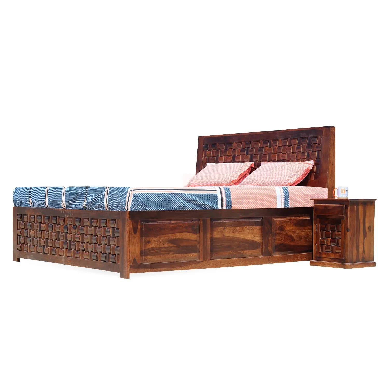 Royal Finish Nivora King Size Storage Bed With Single Bedside in Sheesham sheesham wood bed image 8