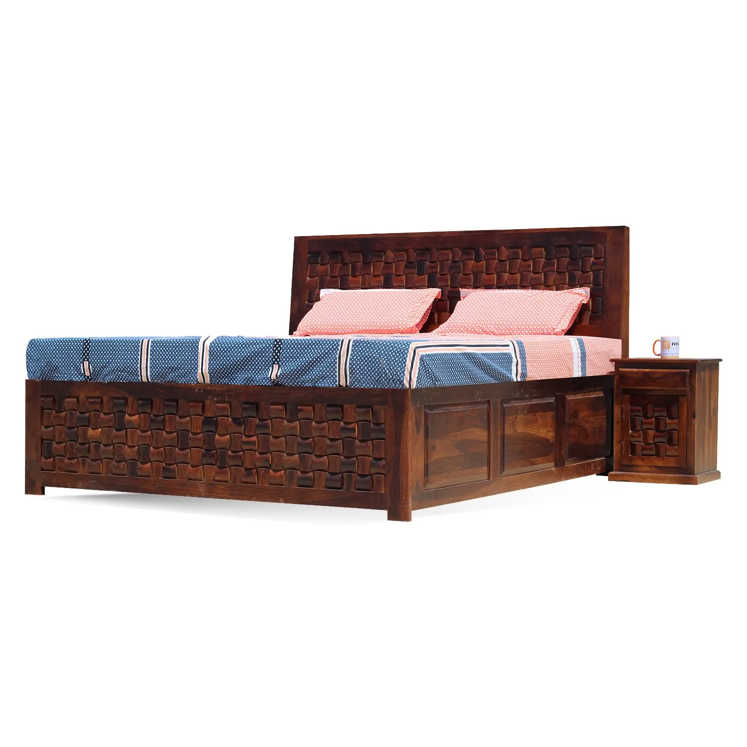 Royal Finish Nivora King Size Storage Bed With Single Bedside in Sheesham sheesham wood bed image 9