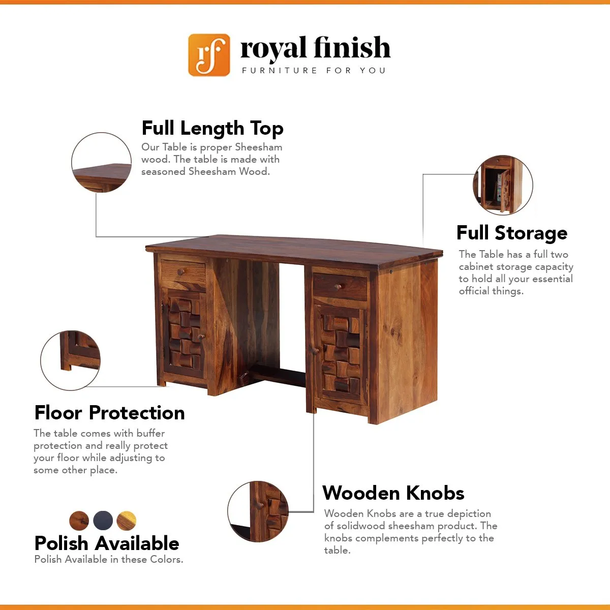 Royal Finish Nivora Office Table With Chair in Natural Honey With Matte Finished sheesham wood furniture image 2