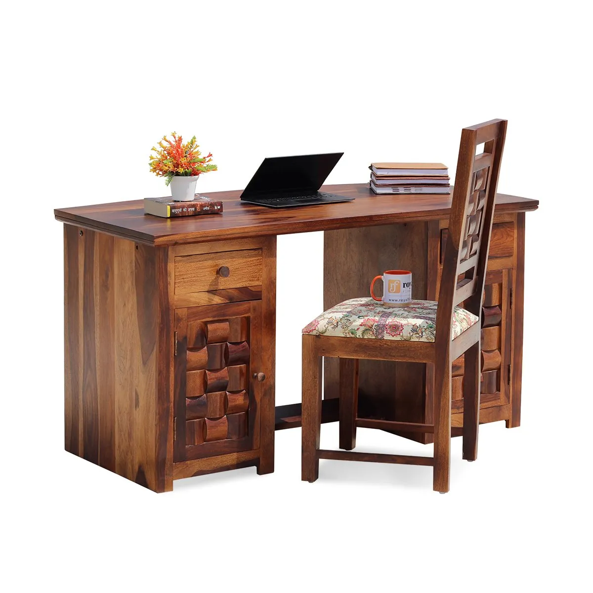 Royal Finish Nivora Office Table With Chair in Natural Honey With Matte Finished sheesham wood furniture image 4