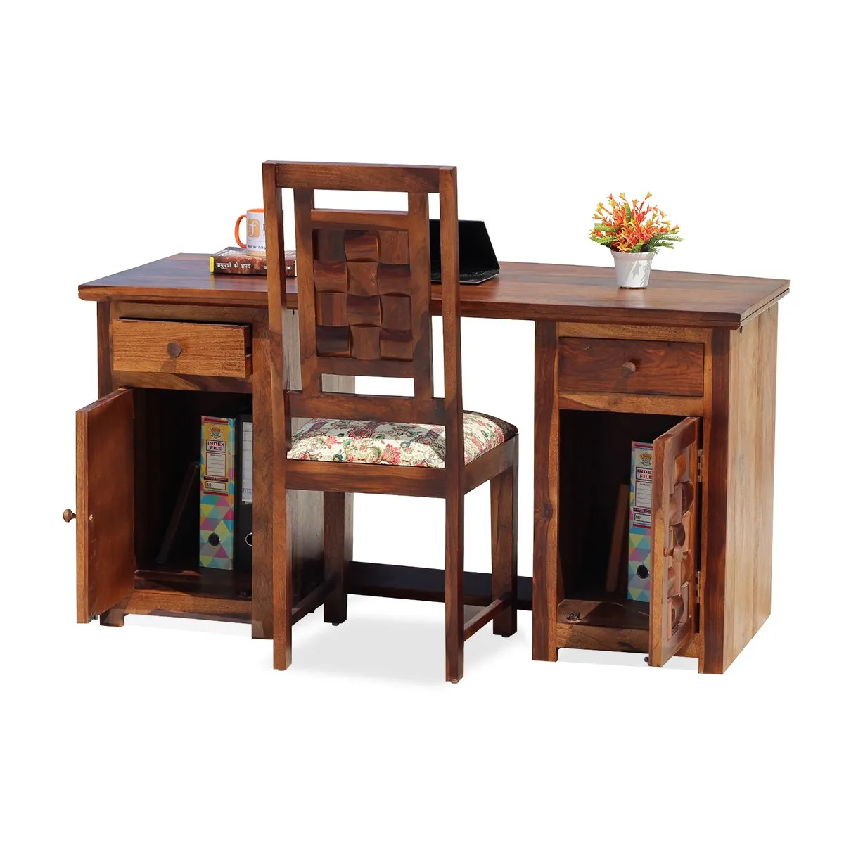 Royal Finish Nivora Office Table With Chair in Natural Honey With Matte Finished sheesham wood furniture image 6