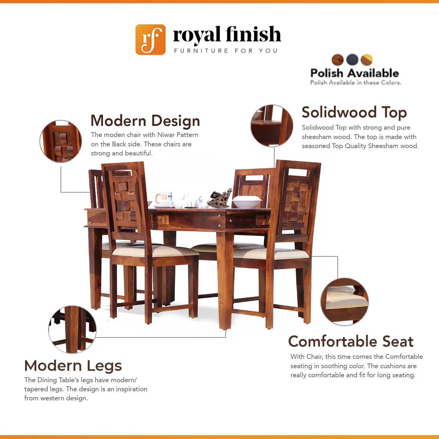 Royal Finish Nivora Moderna Dining in Sheesham with Natural Color Matte Finished sheesham dining table image 2