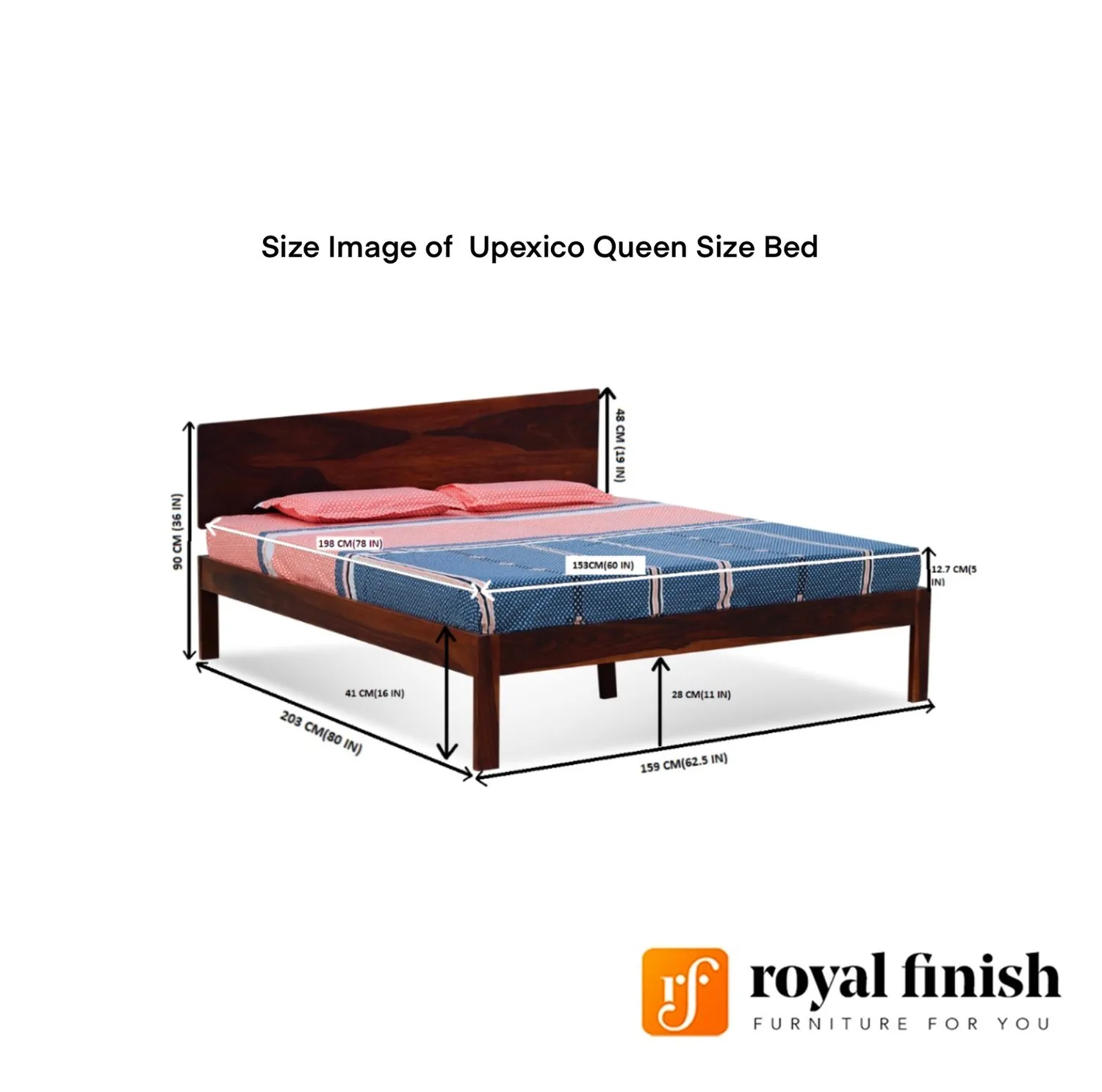 Royal Finish Upexico Queen Size Without Storage Bed In Solid Sheesham woo sheesham wood bed image 10