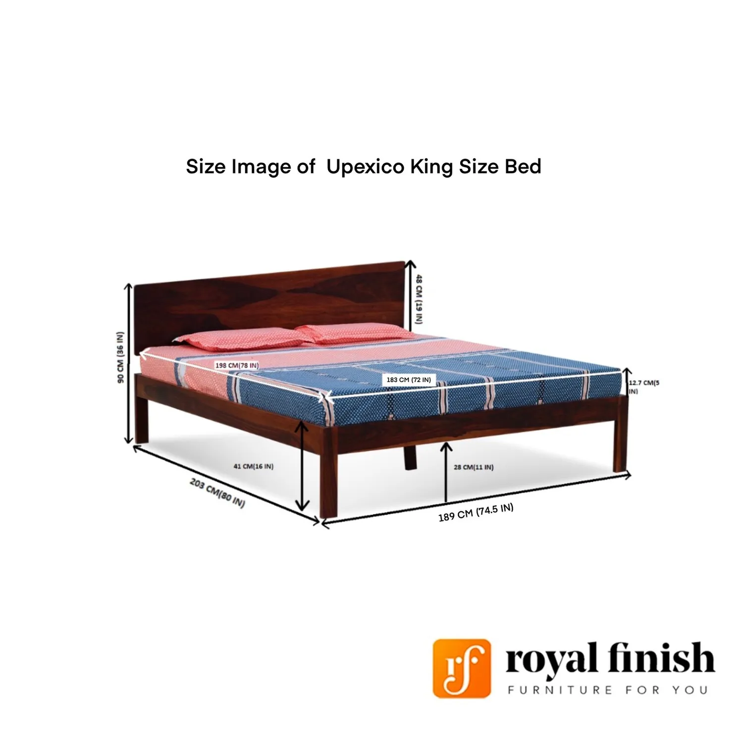 Royal Finish Upexico King Size Without Storage Bed In Solid Sheesham wood sheesham wood bed image 10