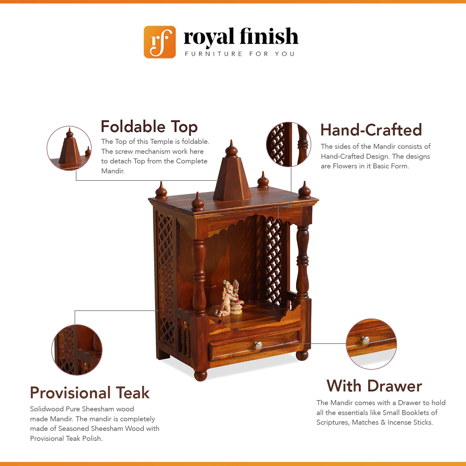 Royal Finish Presso Solidwood Mandir Or Temple in Premium Furniture Sheesham sheesham wood furniture image 2