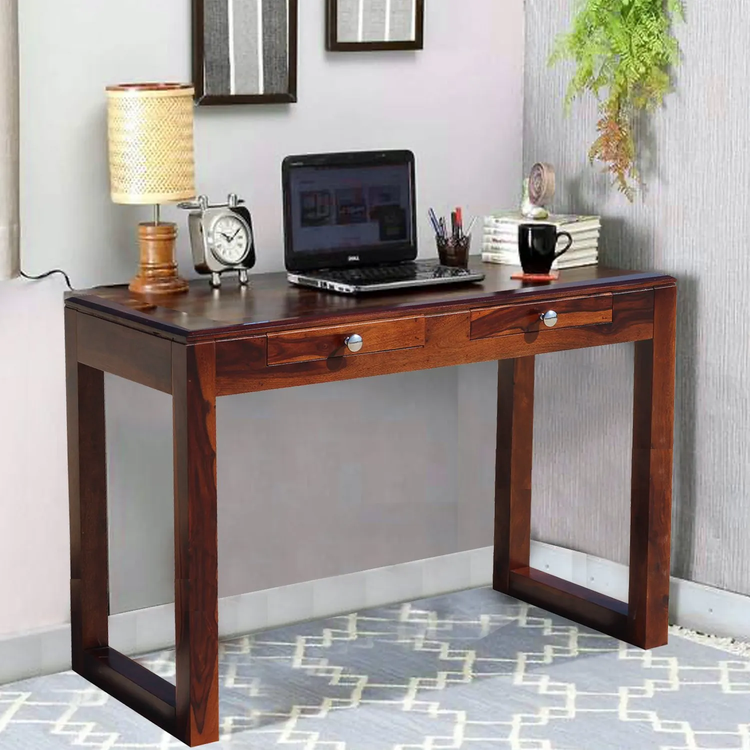 Royal Finish Two Drawer Hecto Minimal Study Table in Funriture Sheesham Wood
