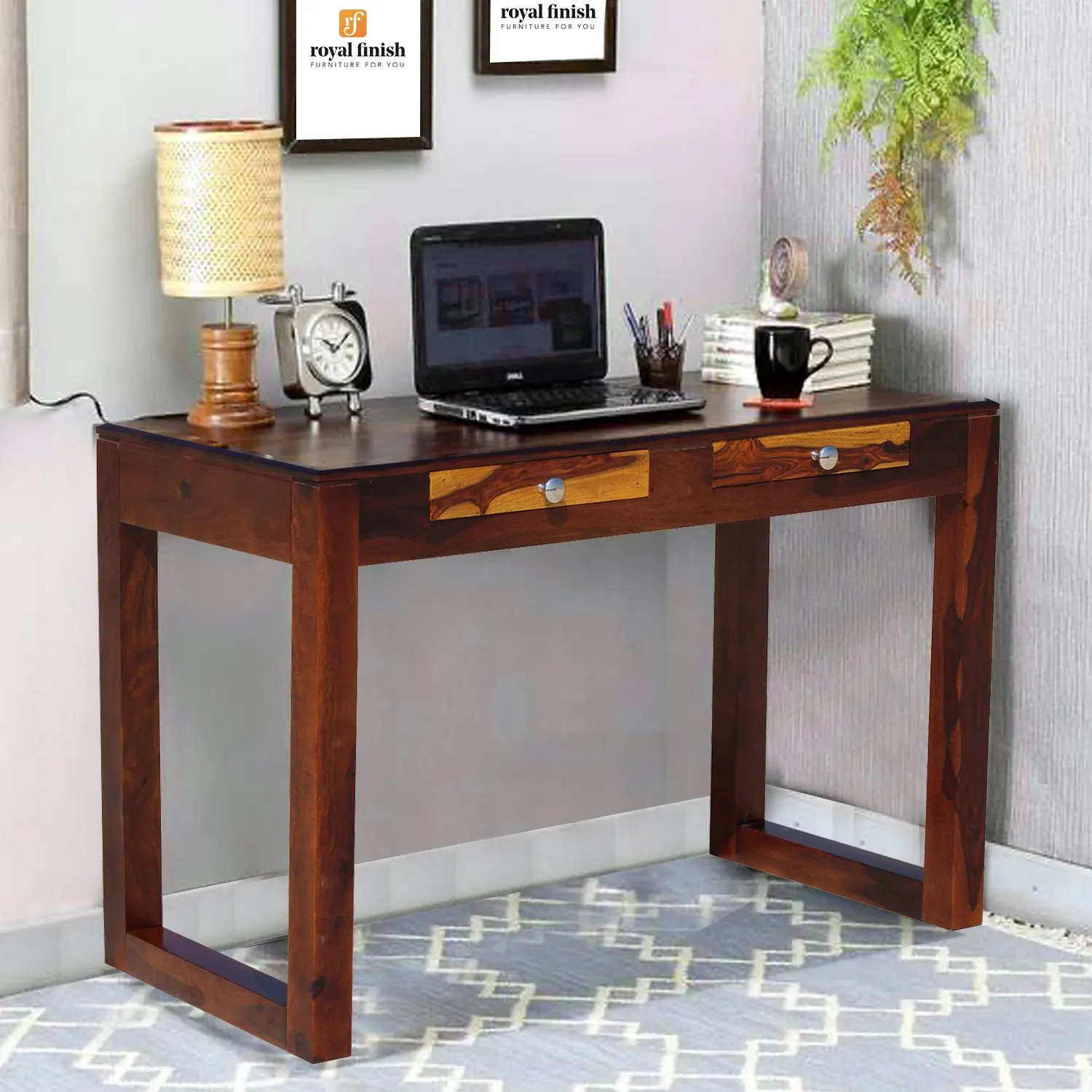 Royal Finish Two Drawer Yesporado Minimal Study Table in Funriture Sheesham Wood