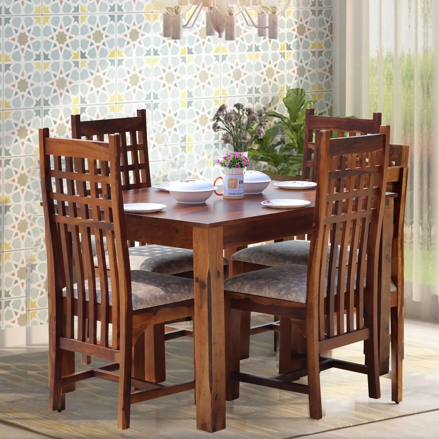 Royal Finish Vettori 4 Seater Dining Set in Natural Furniture Sheesham Wood